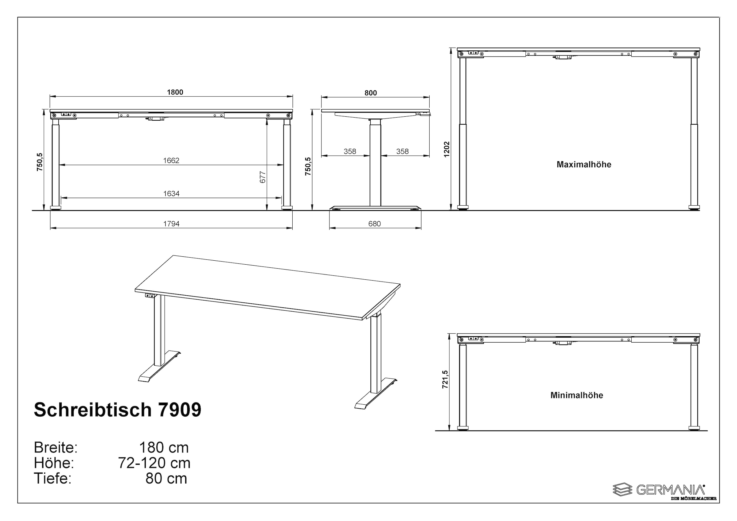 GERMANIA Büromöbel-Set »Lemont«, (2 tlg.), Set bestehend aus höhenverstellbarem Schreibtisch und Rollcontainer