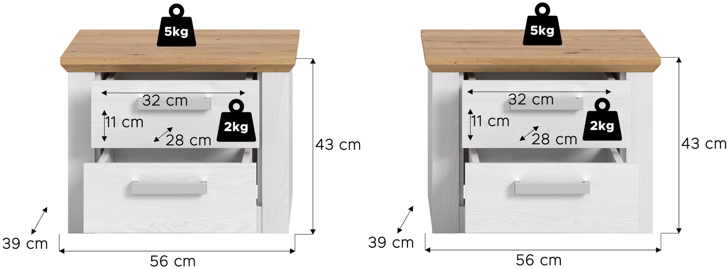 Home affaire Nachtschrank »COSENZA,TOPSELLER!, 2er Set, Breite je 54cm, in Landhausoptik« 2er Set, inklusive je 2 Schubkästen mit Vollauszug,  Nachtkommode, Nachtische, Kommode, Nako, Beistelltisch
