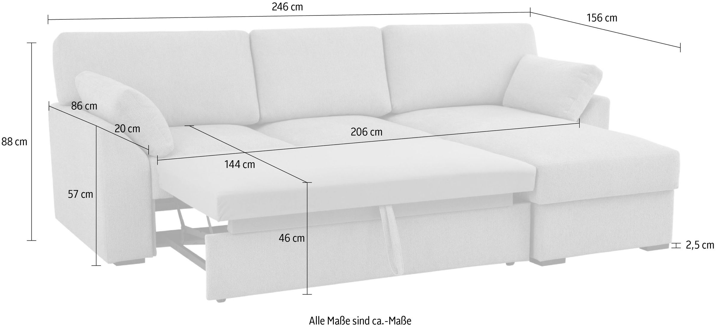 Home affaire Ecksofa »Citry«, Breite 246 cm, Chenille, Bettfunktion, Bettkasten, L-Form