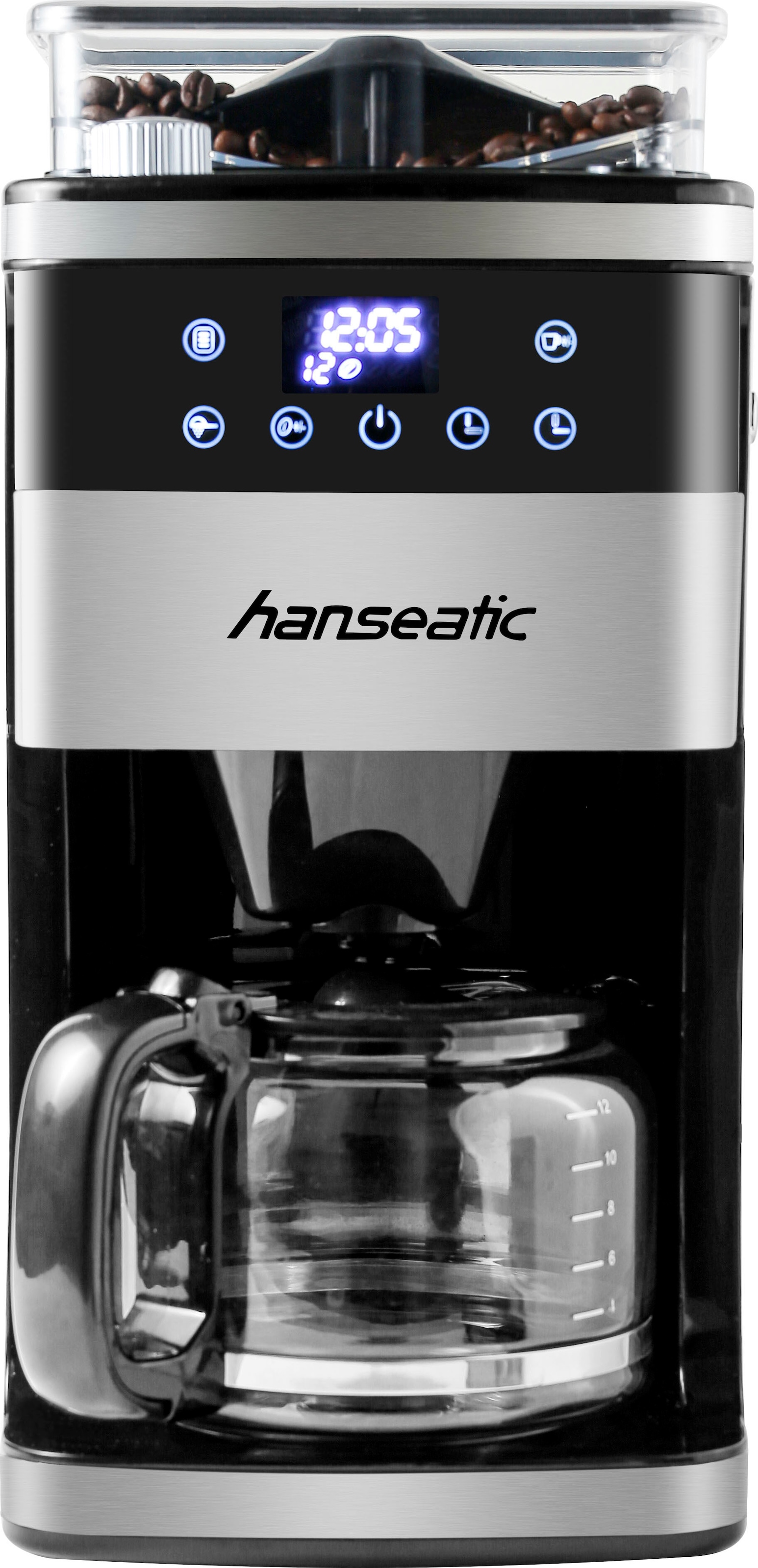 Hanseatic Kaffeemaschine mit Mahlwerk »HCMG105015SD«, 1,5 l Kaffeekanne, Papierfilter, 1x4, mit LCD Display und Timer