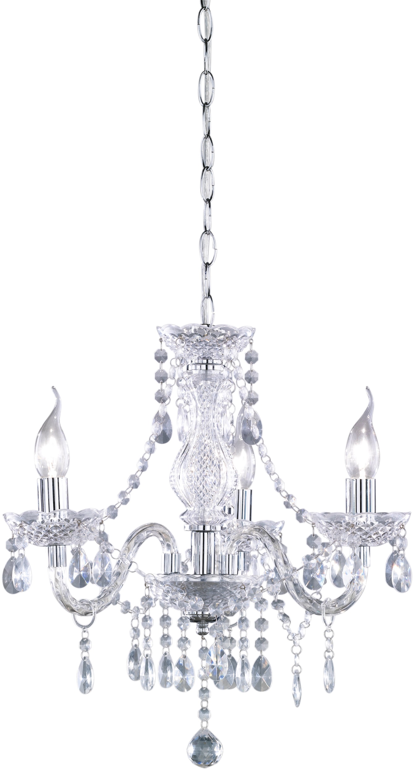 TRIO Leuchten Kronleuchter, 3 flammig-flammig, Hängelampe 3-flammig, klarer Kristallbehang aus Acryl, Ø 46cm
