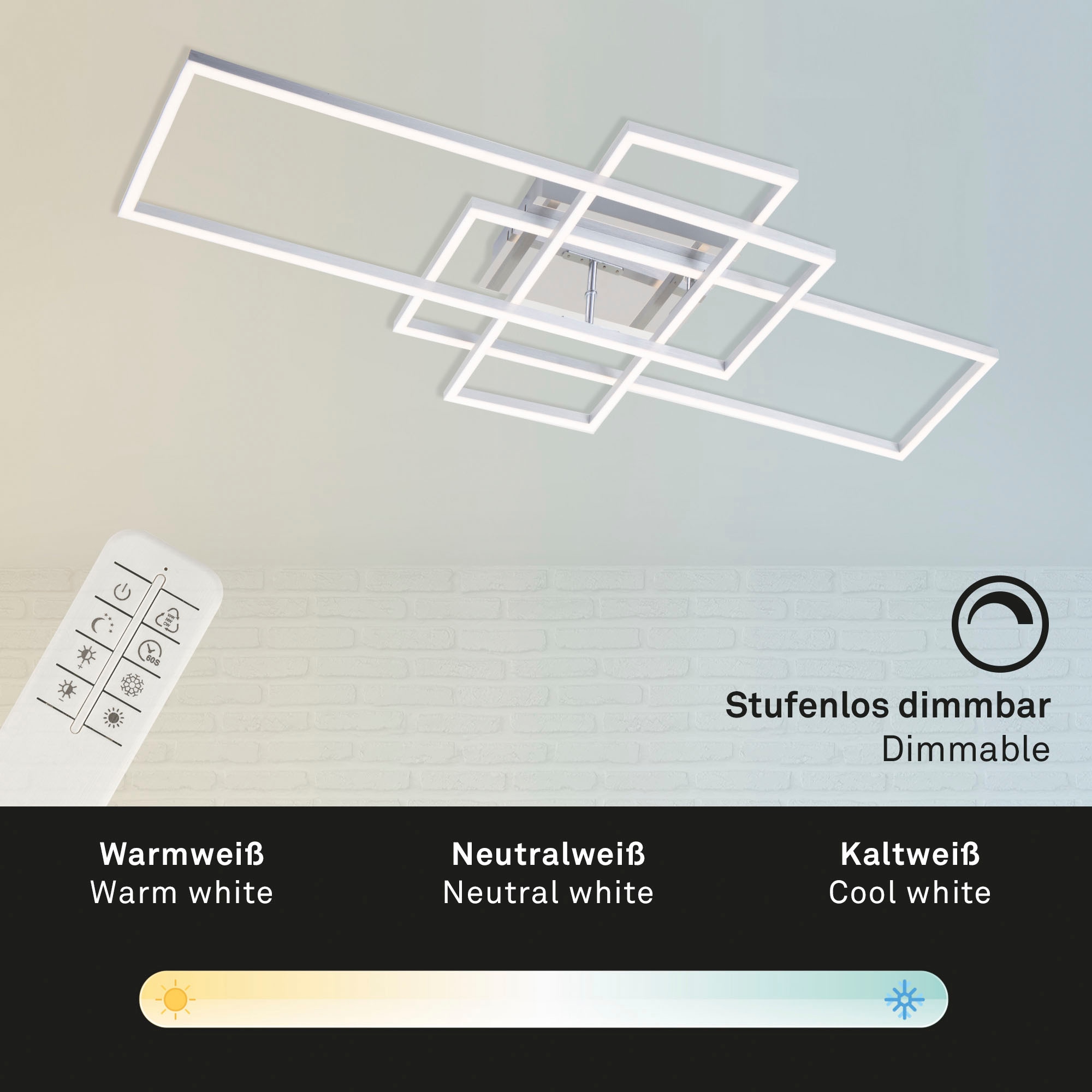 Briloner Leuchten LED Deckenleuchte »3156018 FRAME«, 1 flammig, Deckenlampe, 104x42x10cm, Chrom, 55W, Wohnzimmer, Schlafzimmer, Küche