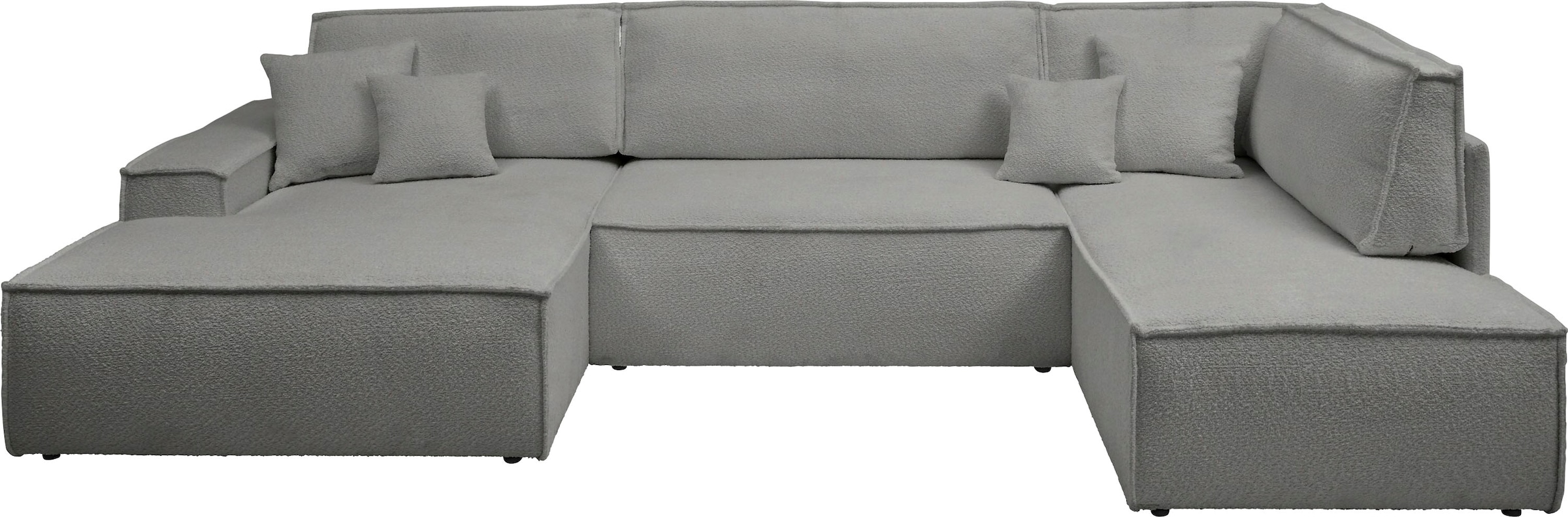 andas Wohnlandschaft »FINNLEY U-Form XXL 329 cm, Schlafsofa, Schlaffunktion m. Bettkasten«, (194/139 cm), Bouclé u. Struktur