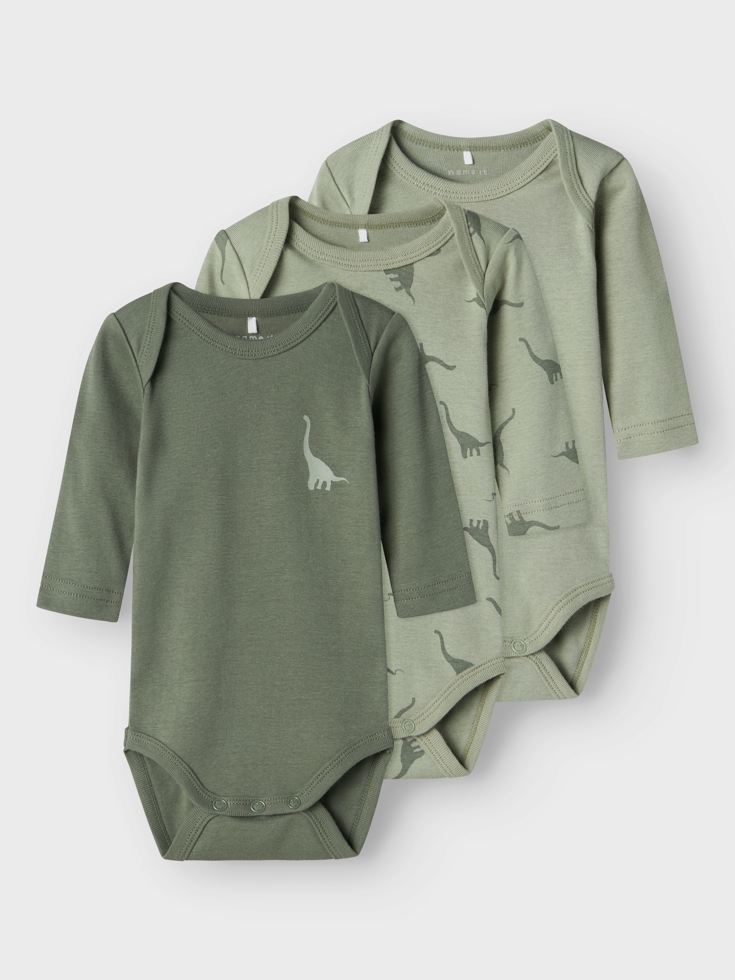 Name It Mädchen Langarmbody »NBMBODY 3P LS GREEN DINO NOOS« Packung in grün, Größe N-Gr