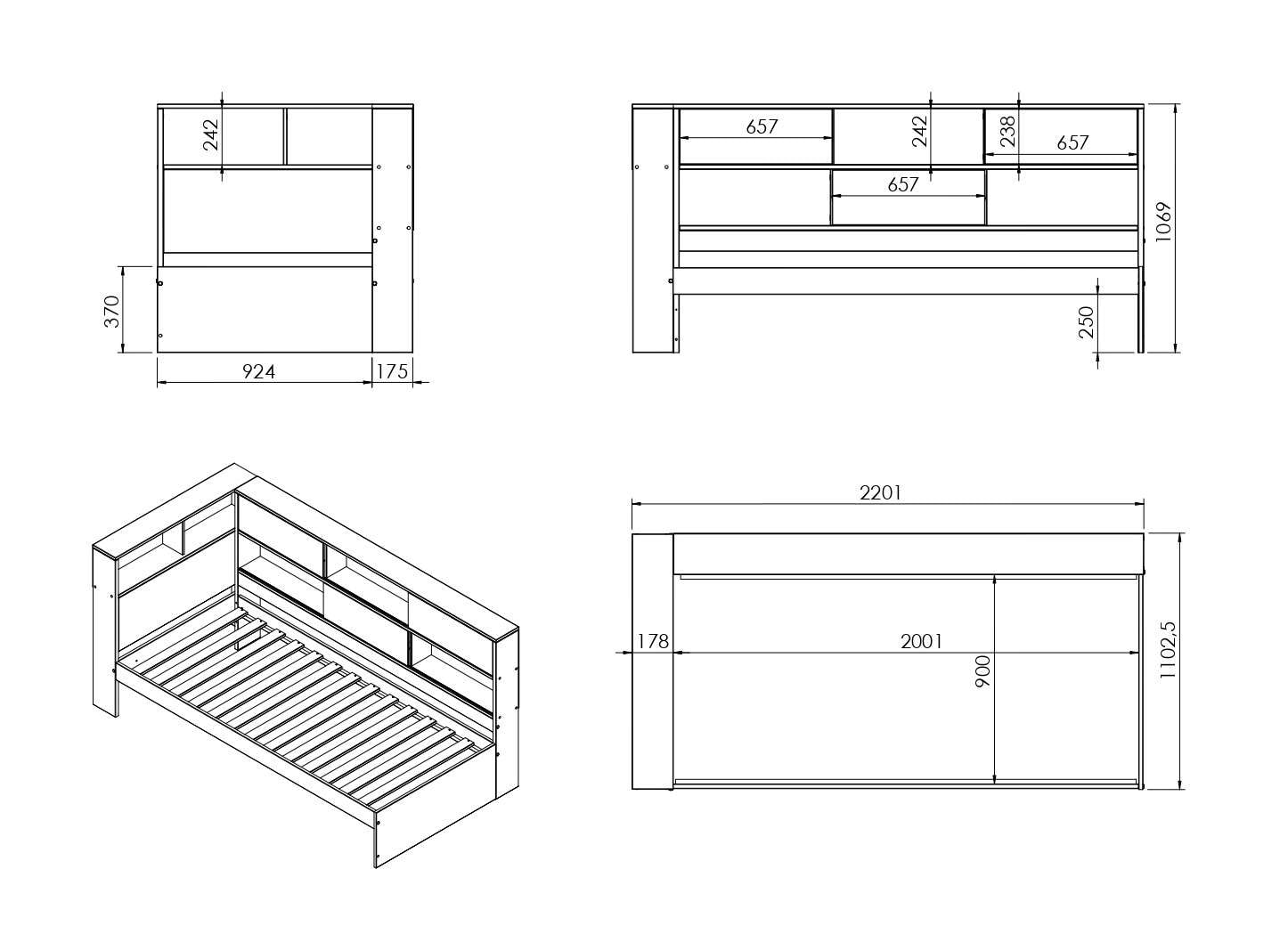Home affaire Stauraumbett »Amance, Massivholz mit MDF, stabil und langlebig, viel Stauraum«, (Außenmaße B/T/H: 110,2/220,1/106,9 cm), FSC® zertifiziert, inklusive Lattenrost, Made in EU