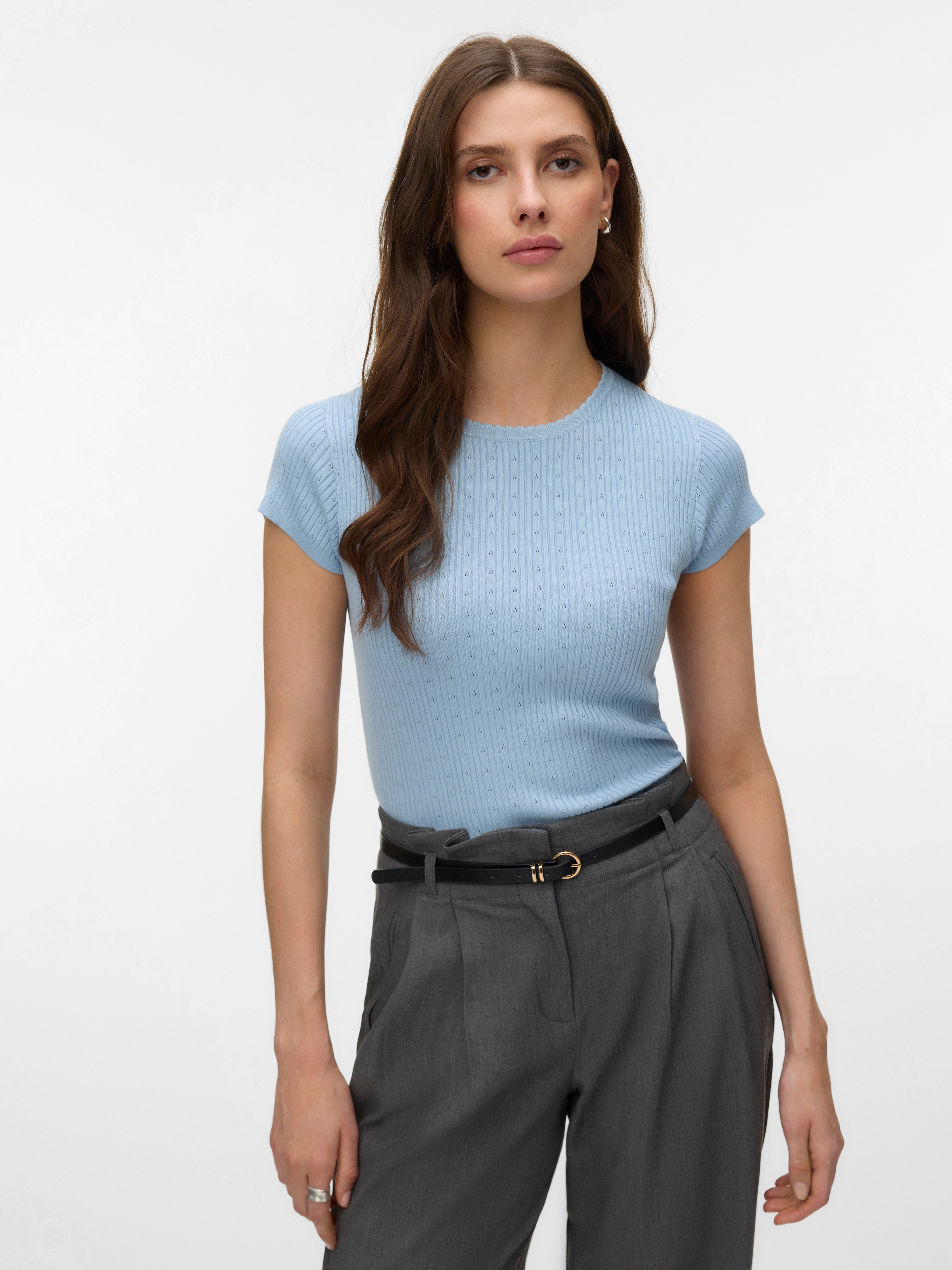 Vero Moda Kurzarmpullover »VMSILJE C/S O-NECK POINTELLE PULL NOOS« Sommerpulli