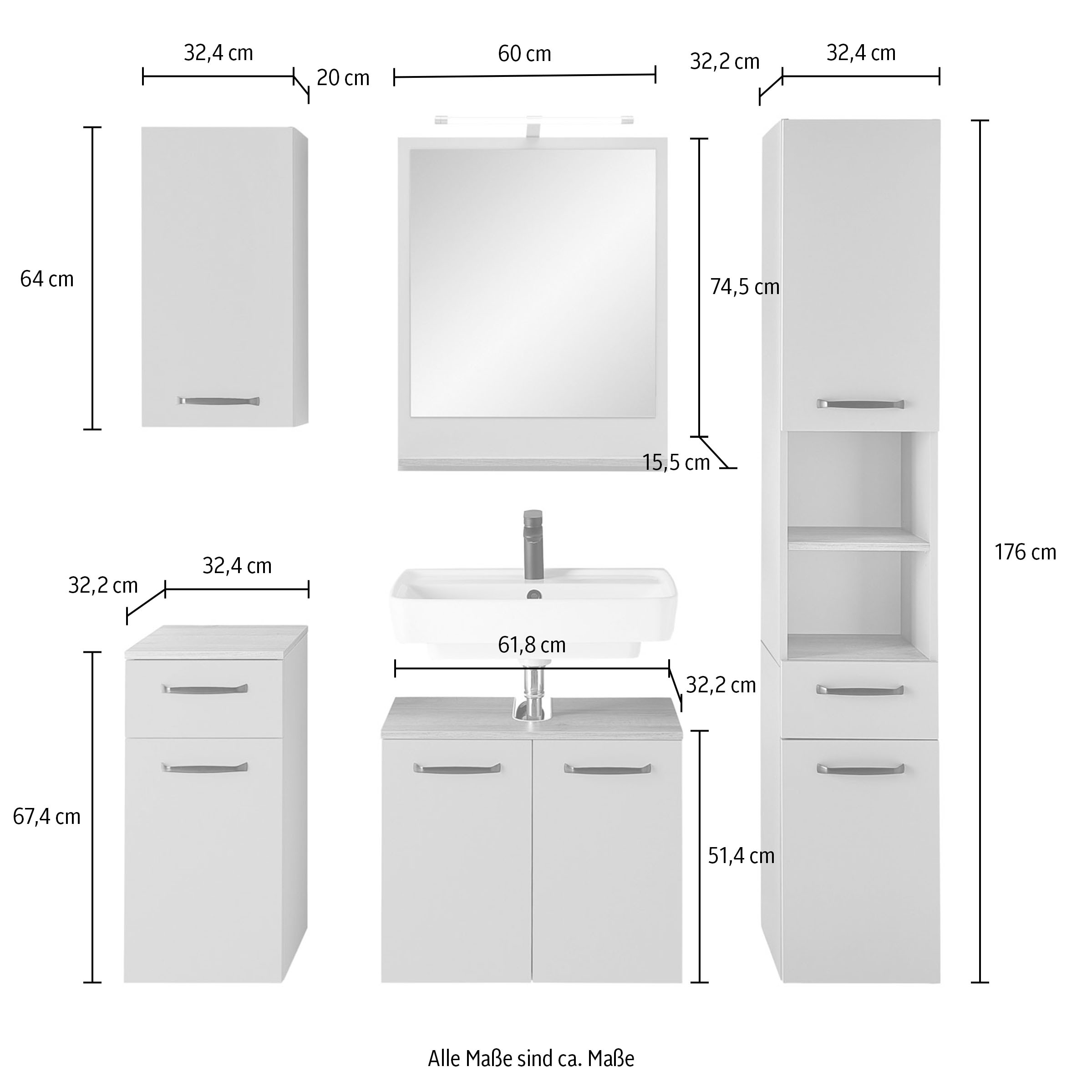 Saphir Badmöbel-Set »Badmöbel-Set Quickset 500, Waschbeckenunterschrank mit Spiegel« 6 Stk. tlg.