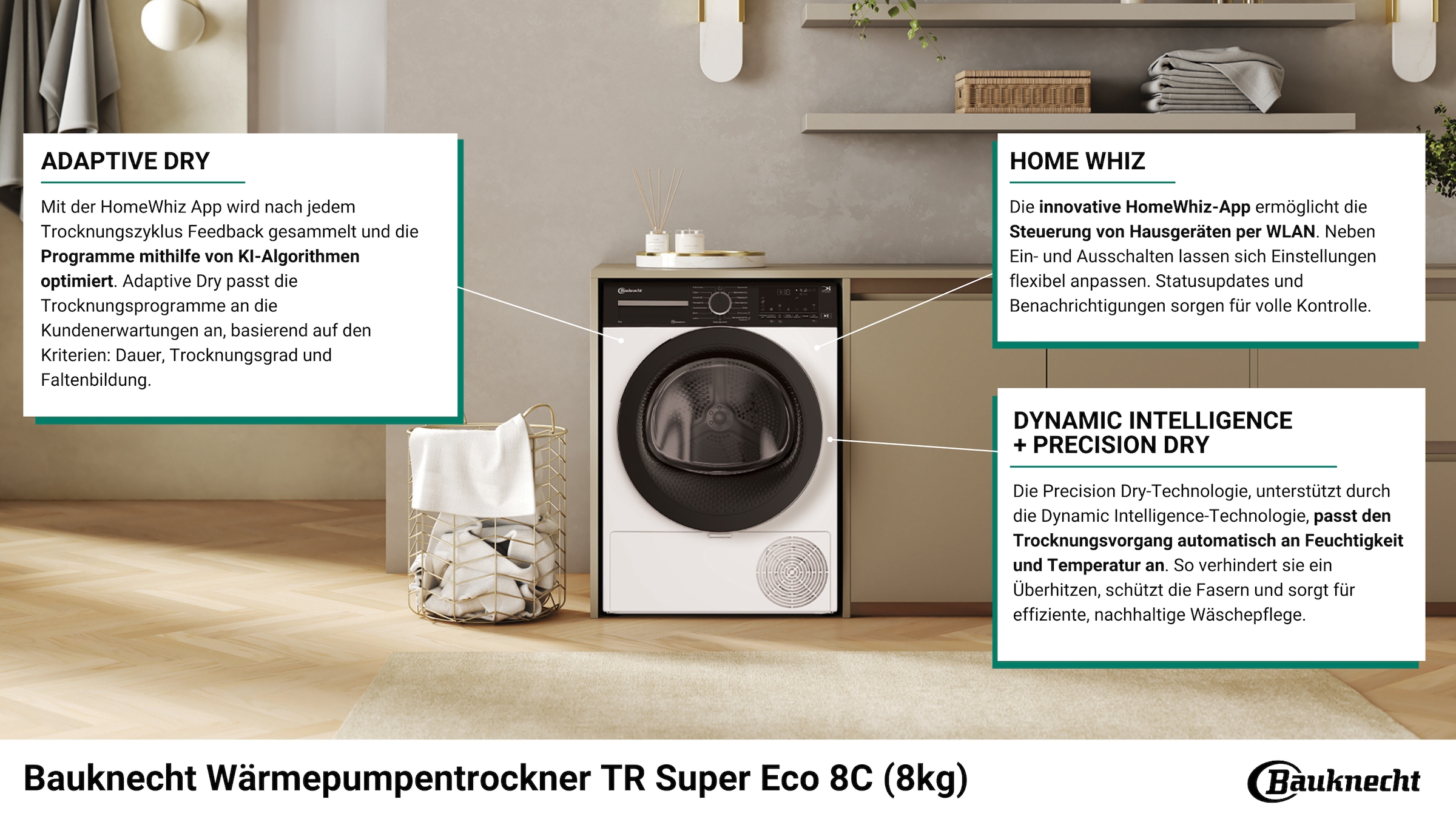 BAUKNECHT Wärmepumpentrockner »TR SUPER ECO 8C«, 8 kg, 4 Jahre Herstellergarantie