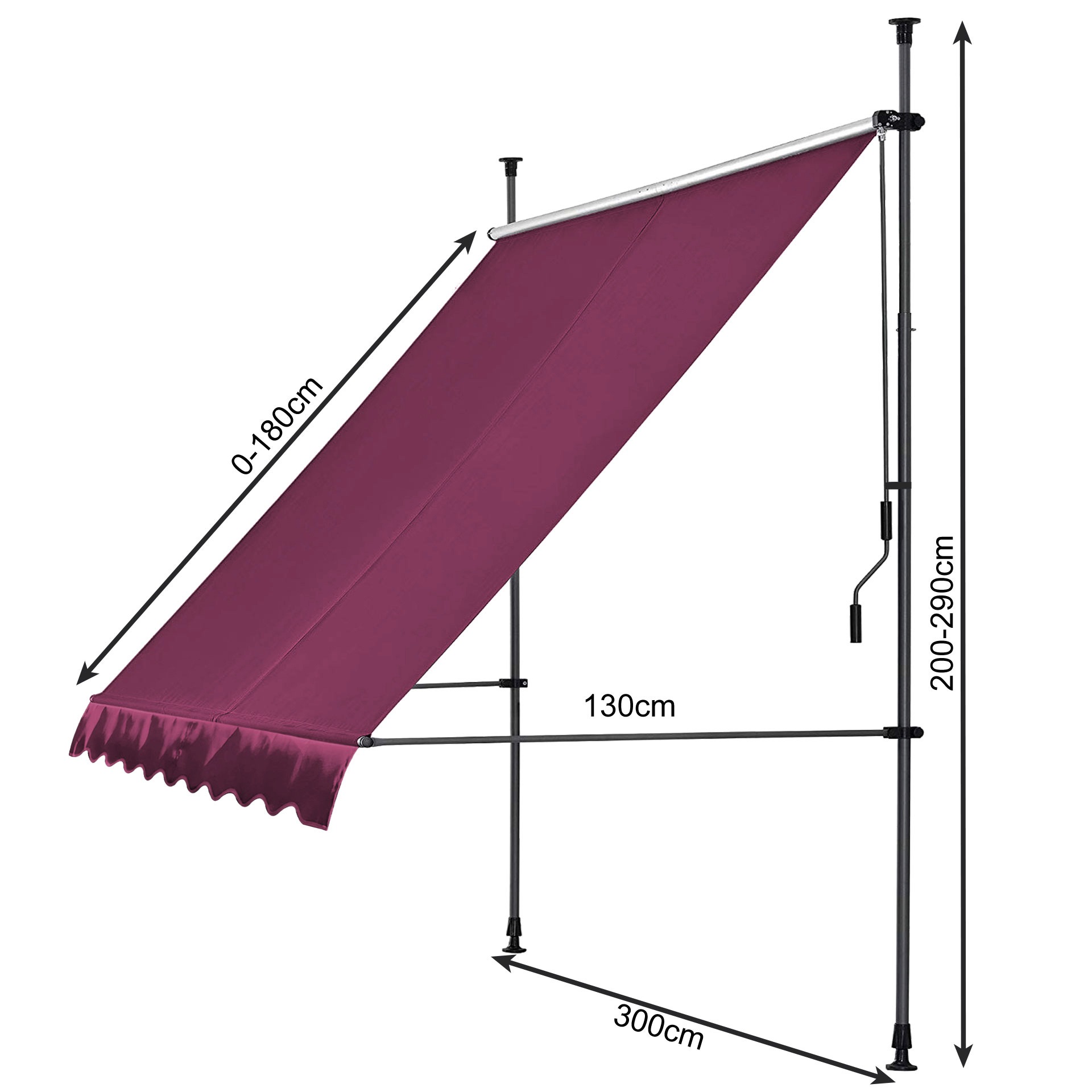 Quick Star Klemm-Senkrechtmarkise, 300 cm Breite, 130 cm Ausfall, Neigungswinkel verstellbar