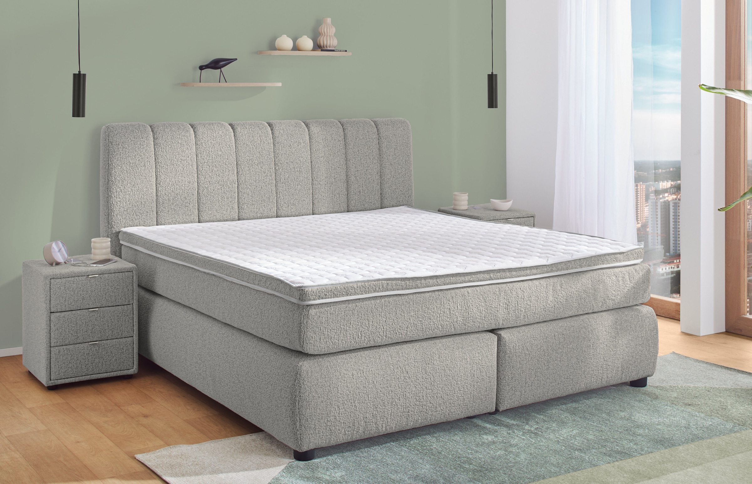Jockenhöfer Gruppe Boxspringbett »TILDA, wahlweise mit Bettkasten, mit Taschenfederkernmatratze H3-H4« mit Kaltschaumtopper, hochwertiger Strukturstoff-Bezug, 180x200cm