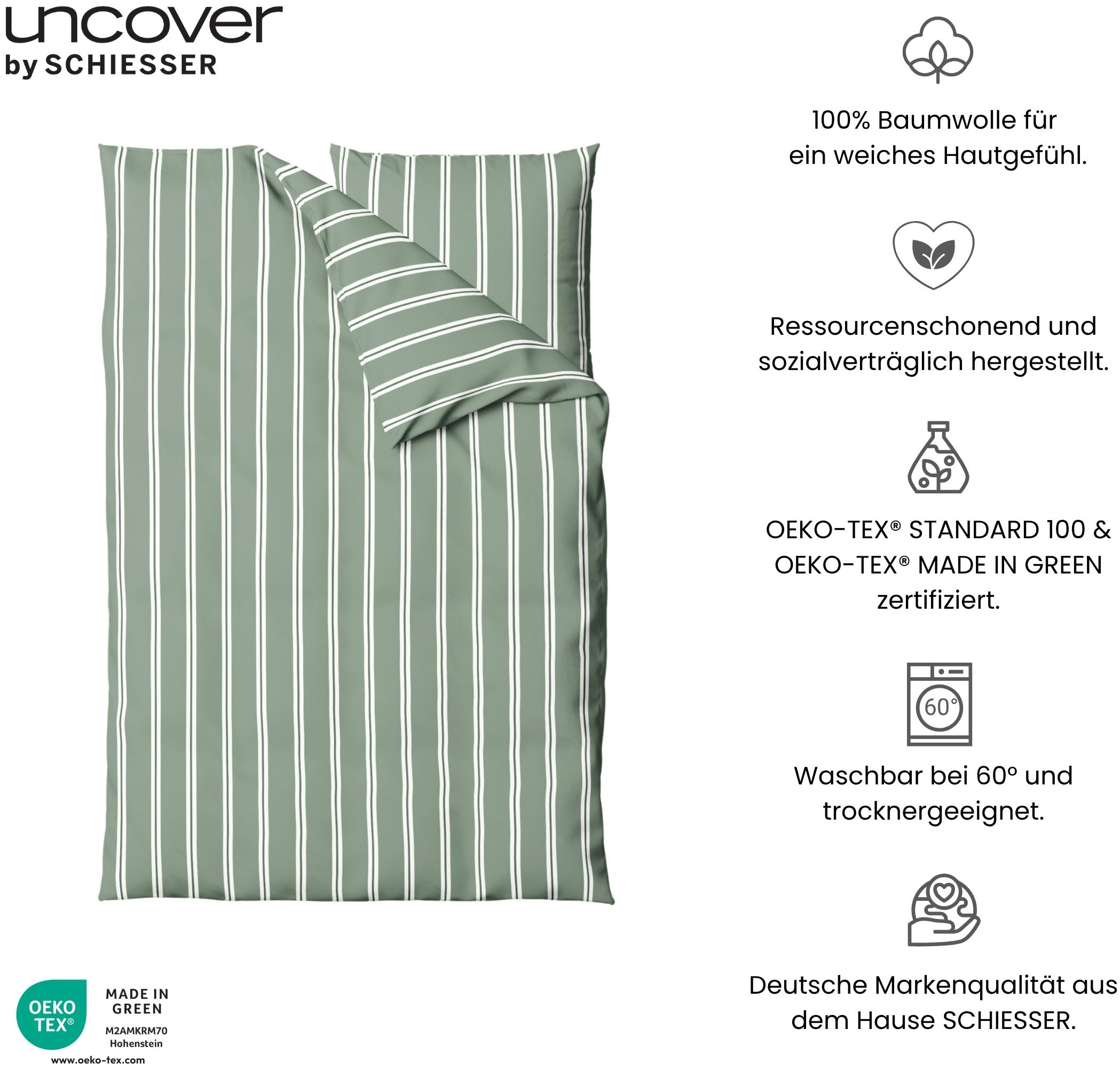 uncover by SCHIESSER Bettwäsche »Colorado mit Streifen in angesagten Farben, 135x200cm + 80x80cm« 2 Stk. tlg. Made in Green