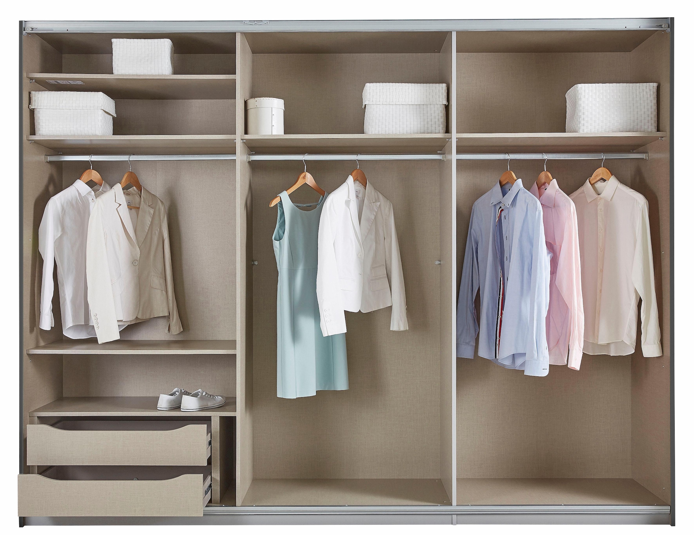 rauch Schwebetürenschrank »Kleiderschrank Schrank Garderobe Schlafzimmerschrank TUBONA« inkl. Schubkasteneinsatz und zusätzlichen Einlegeböden MADE IN GERMANY