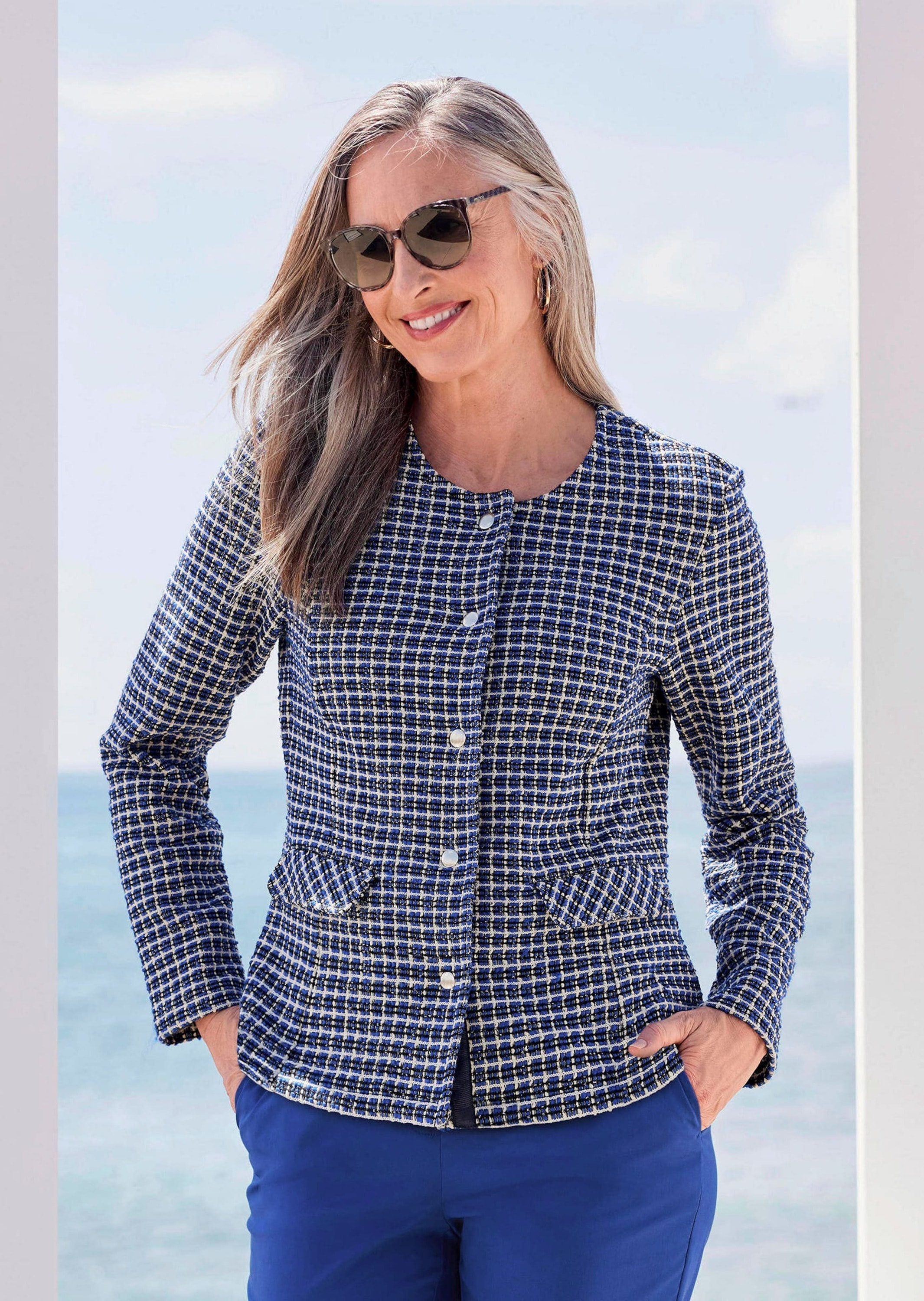 GOLDNER Jackenblazer »Elegante Karo-Jacke mit Glanzeffekten«