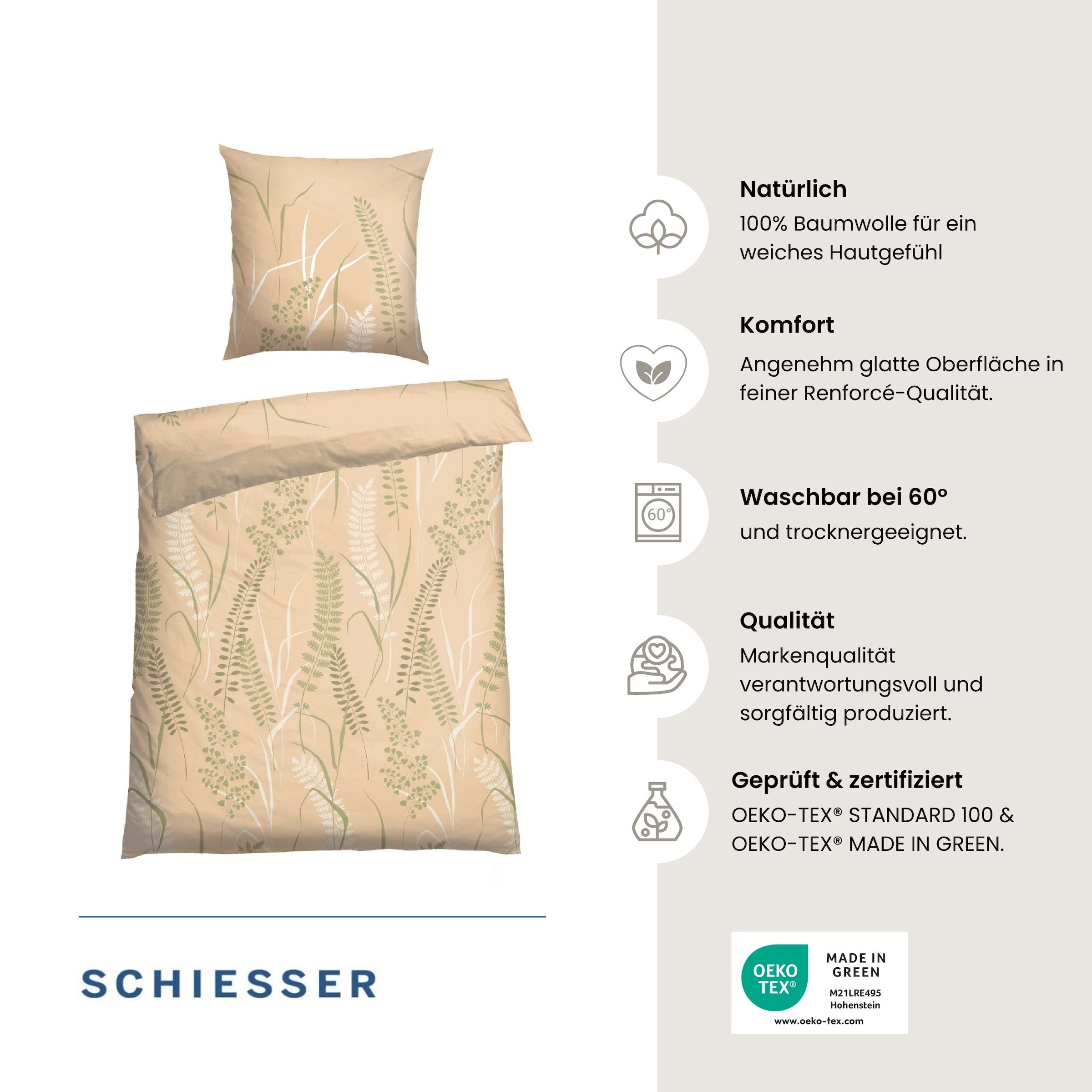 Schiesser Bettwäsche »Annic aus weicher Baumwolle in floralem Dessin« 2 Stk. OEKO-TEX® MADE IN GREEN