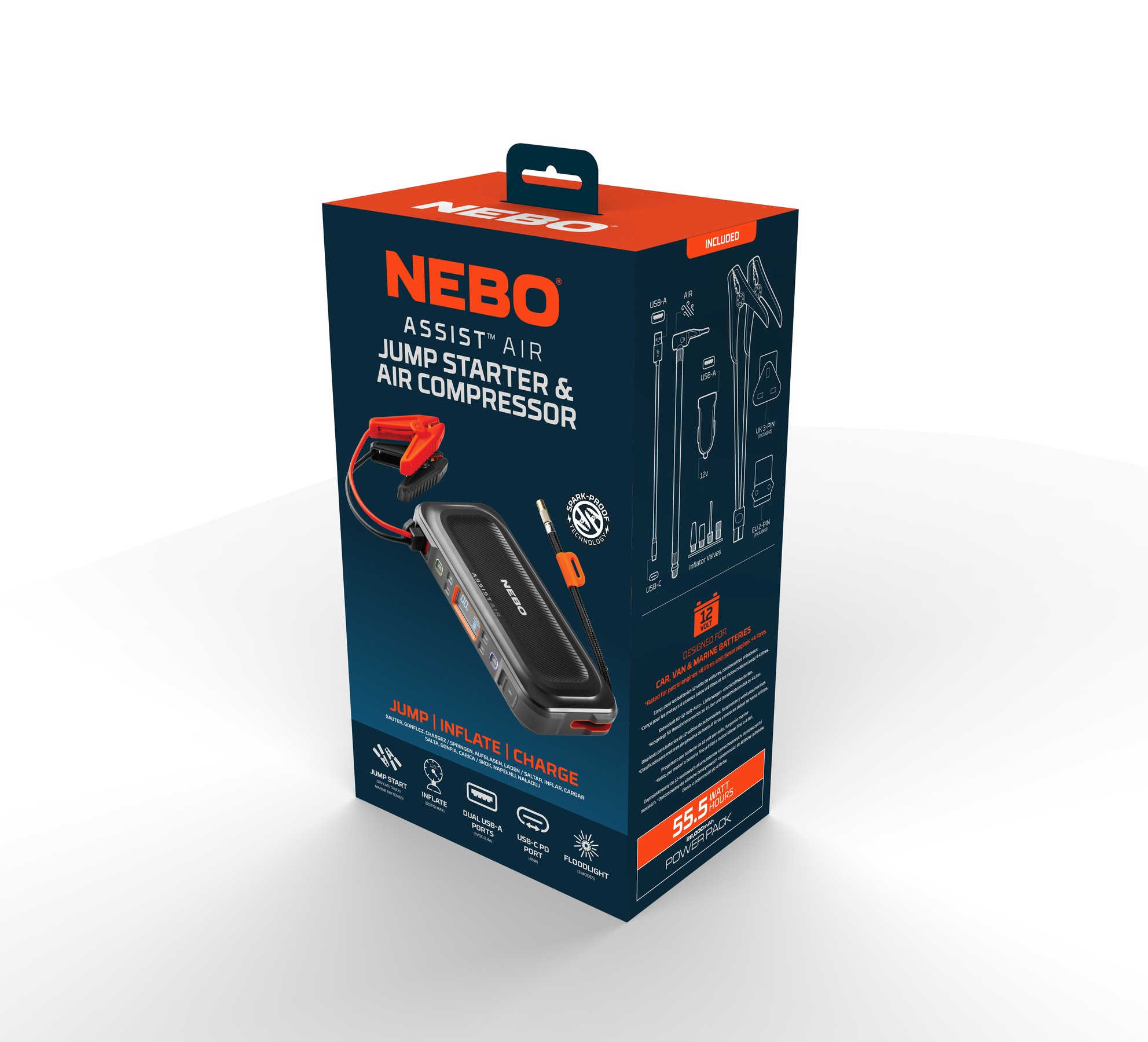 NEBO Starthilfegerät »ASSIST AIR JUMP STARTER«, Kompressor-Funktion, Notleuchte, Powerbank