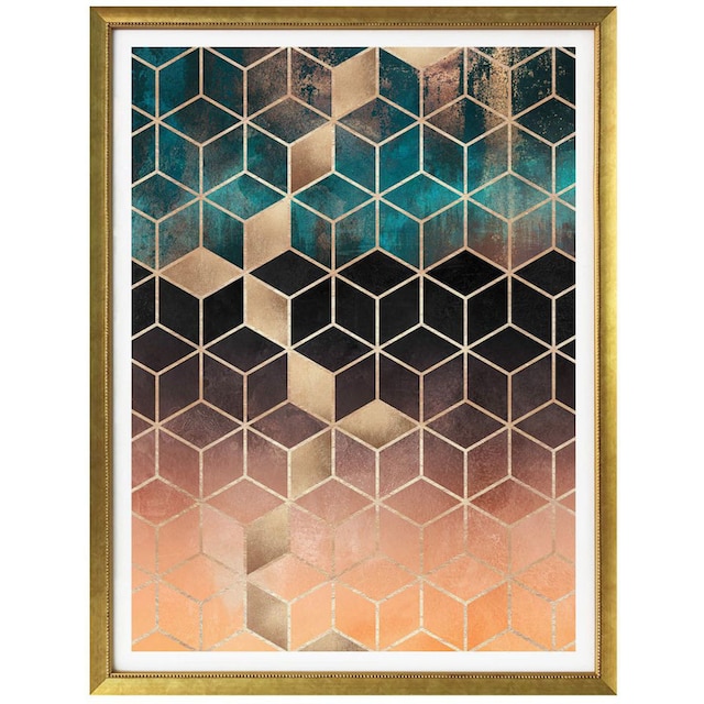 Wall-Art Poster »Gold Grün Geometrie«, Schriftzug, (1 St.) online bei OTTO