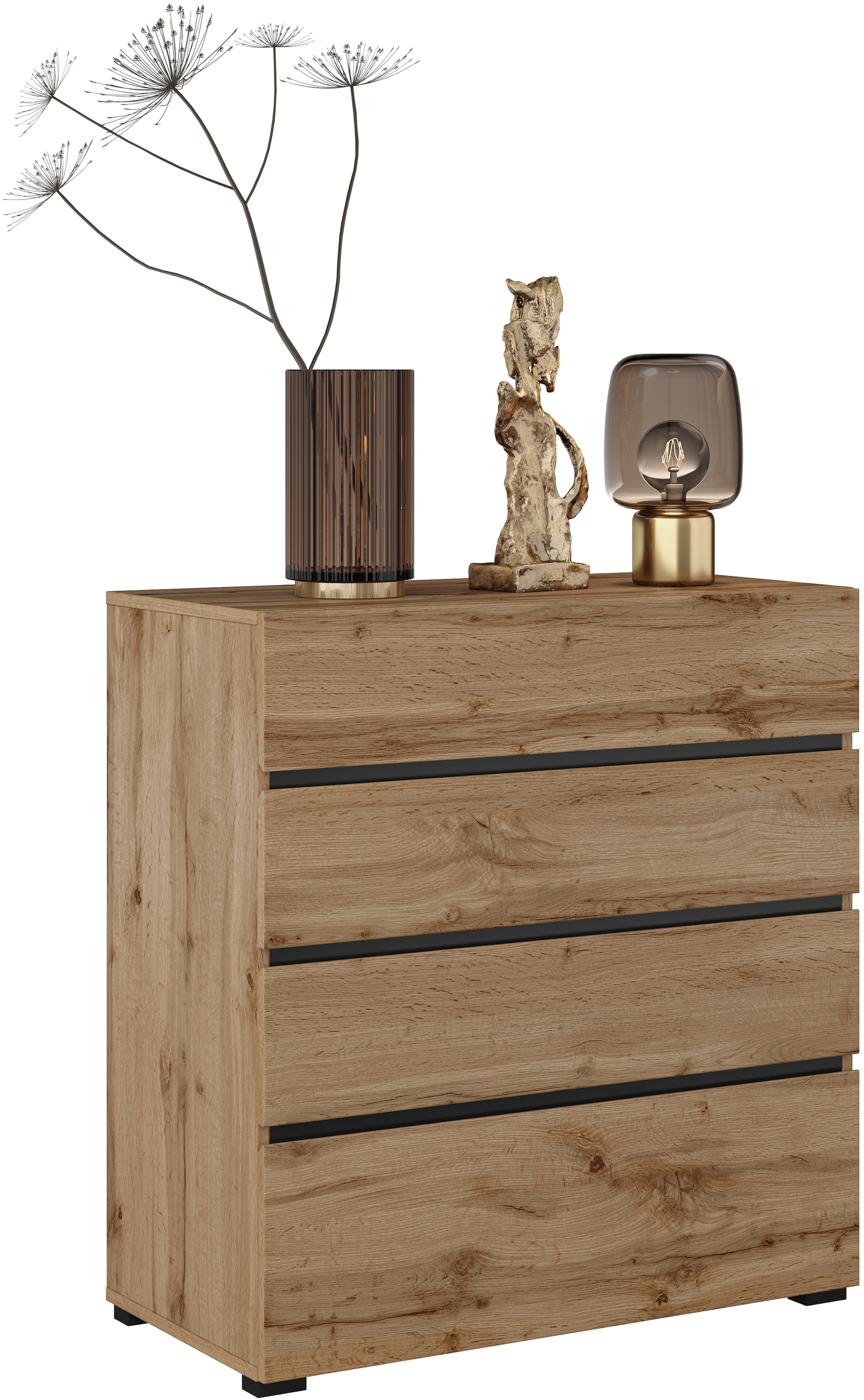 INOSIGN Kommode »Cross, moderne grifflose Schubladenkommode, 80x40x85cm (BxTxH)«, Schubladenschrank, Sideboard mit 4 Schubkasten