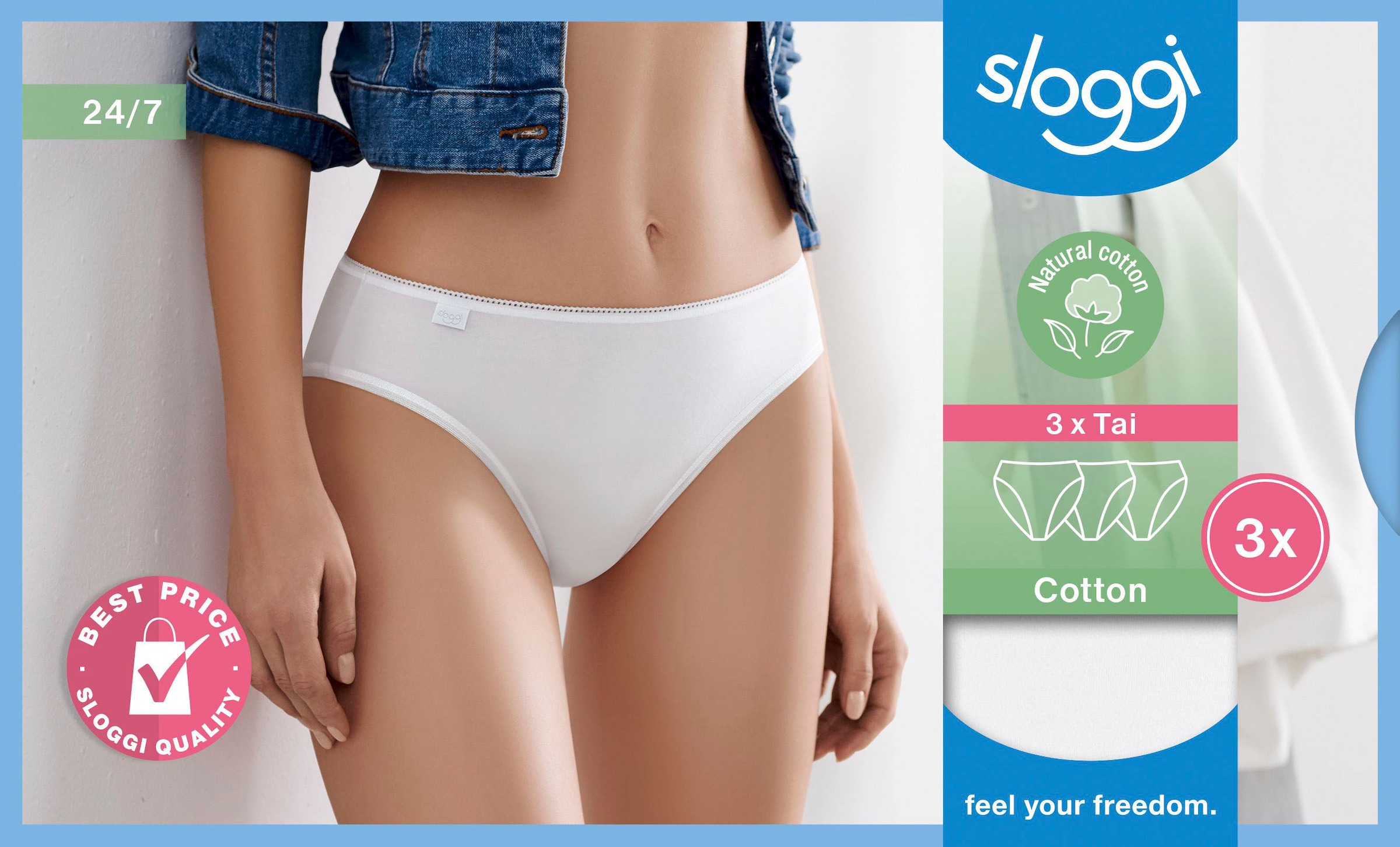 sloggi Jazz-Pants Slips »24/7 Cotton Tai C3P«, (3er Pack), hochwertige Verarbeitung mit flachen Nähten, angenehmer Elastikbund