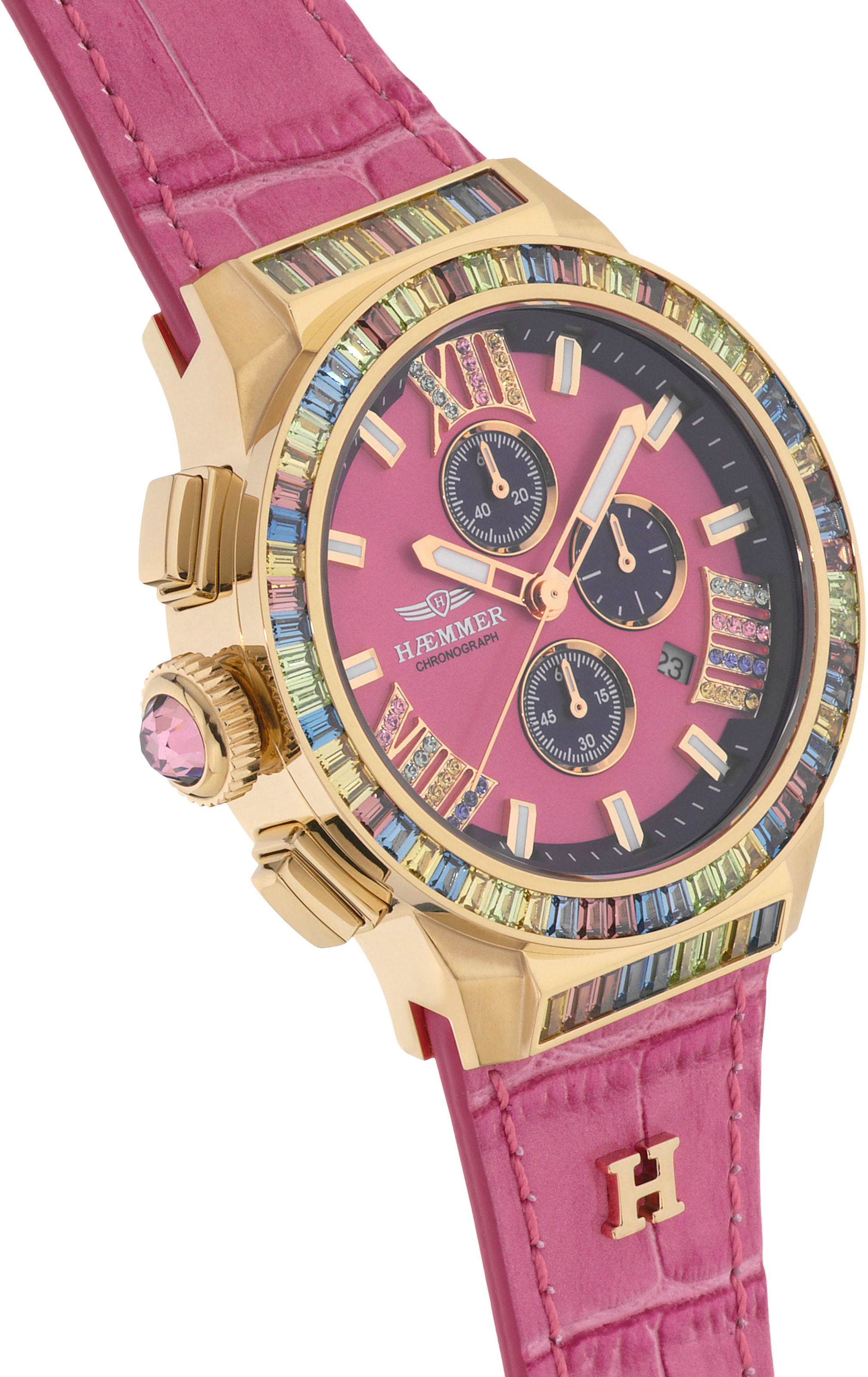 HAEMMER GERMANY Chronograph »GLORIOUS«, Quarzuhr, Damenuhr, Datum, Stoppfunktion, Saphirglas, Lederarmband