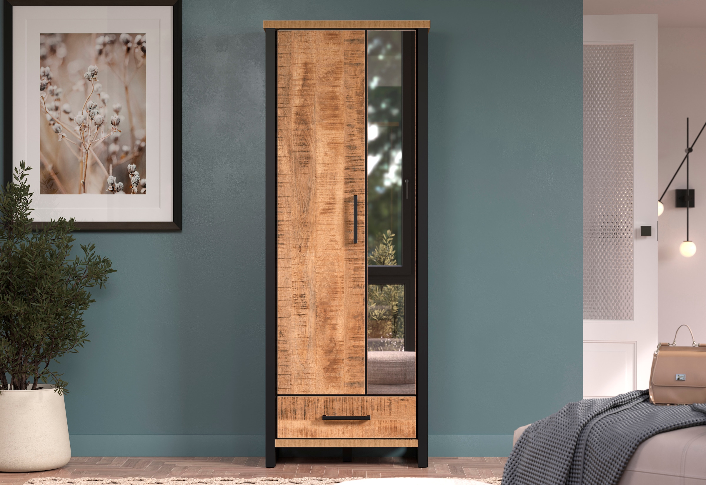 Home affaire Garderobenschrank »Elda«, (1 St.), Schrank mit ausziehbarer Kleiderstange, 2 Türen – (B/T/H) 73/39/195 cm