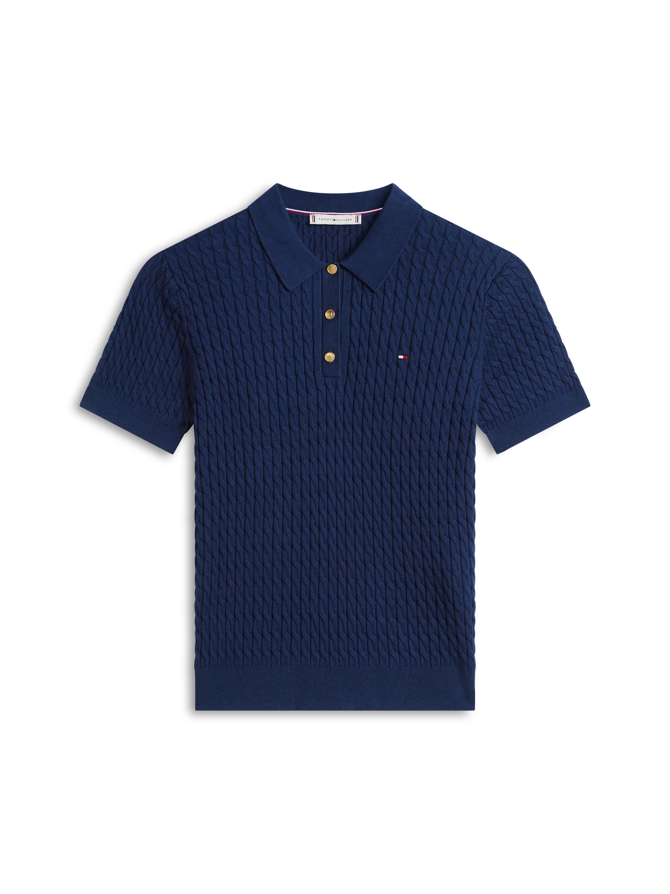 Tommy Hilfiger Poloshirt »CO CABLE POLO-NK SS SWEATER« mit Zopfmuster, Regular Fit