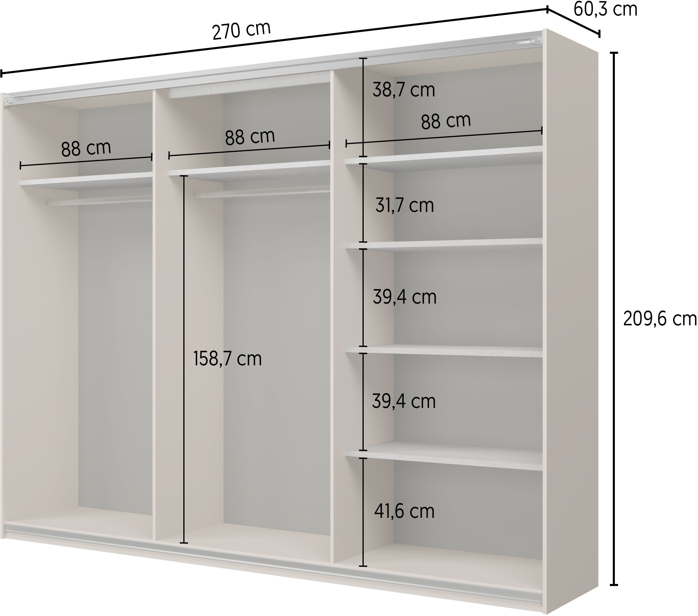 Home affaire Schiebetürenschrank »Cube Garderobenschrank incl.kompletter Innenausstattung« Moderner Kleiderschrank, Schiebetürenschrank, Garderobe
