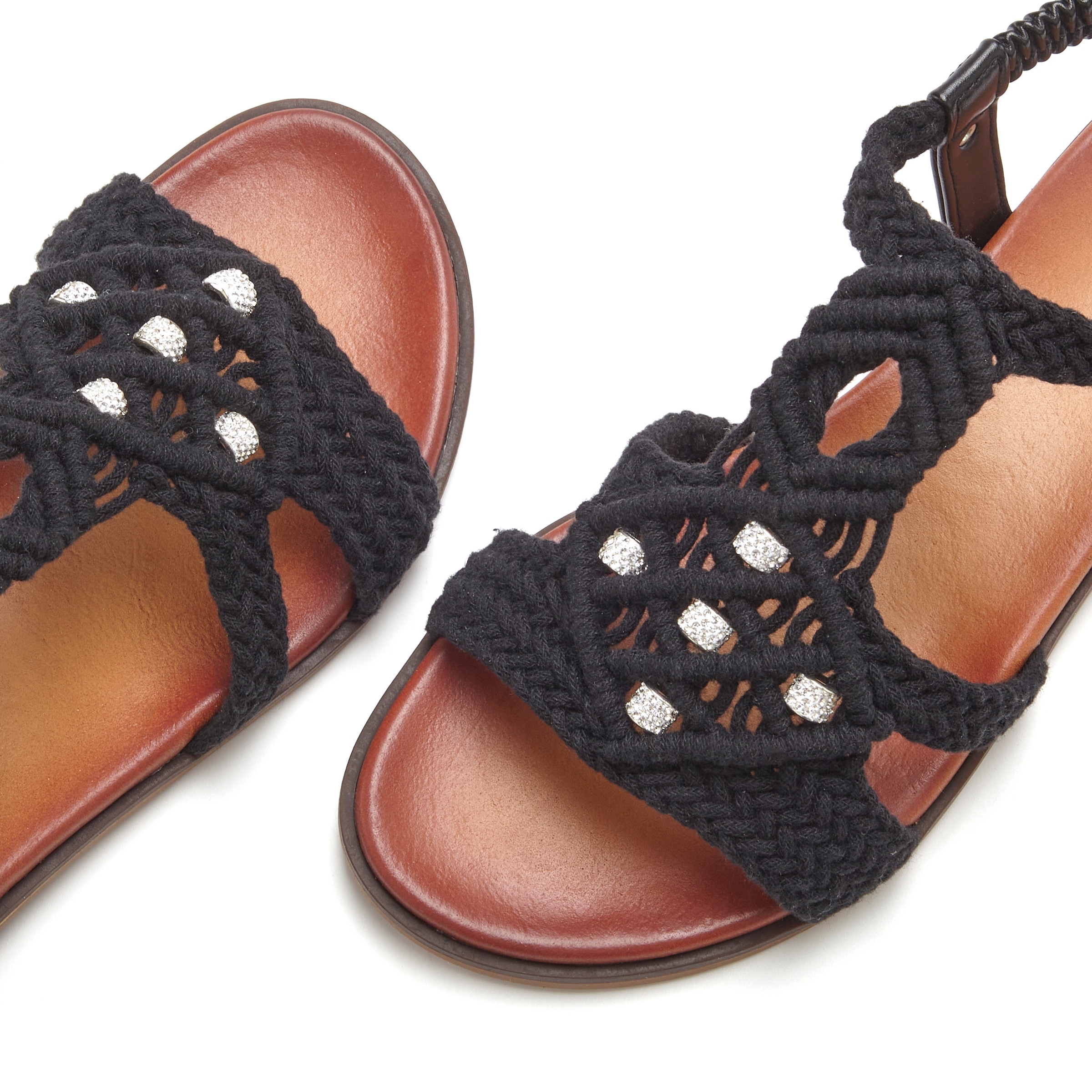 LASCANA Sandale »Sommerschuh, offener Schuh, Pantolette,«  in trendiger Häkeloptik, Glitzerdetails und elastischen Riemchen