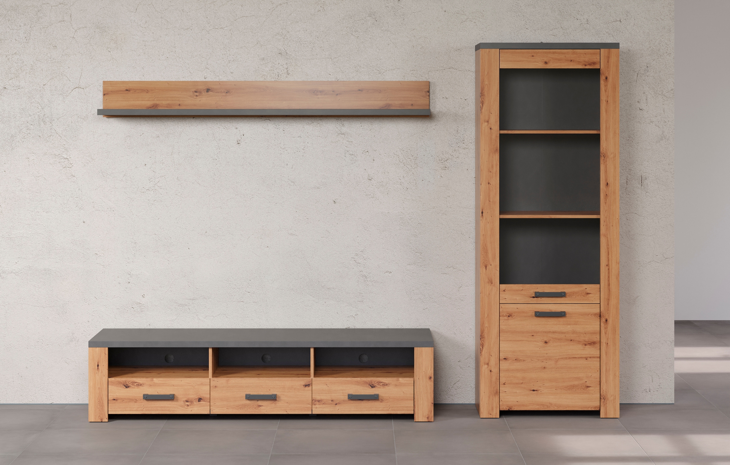 Home affaire TV-Wand »Ambres«, (3 St.), Kleines, modernes TV-SET, Echtholzoptik, Breite ca. 268 cm, matt