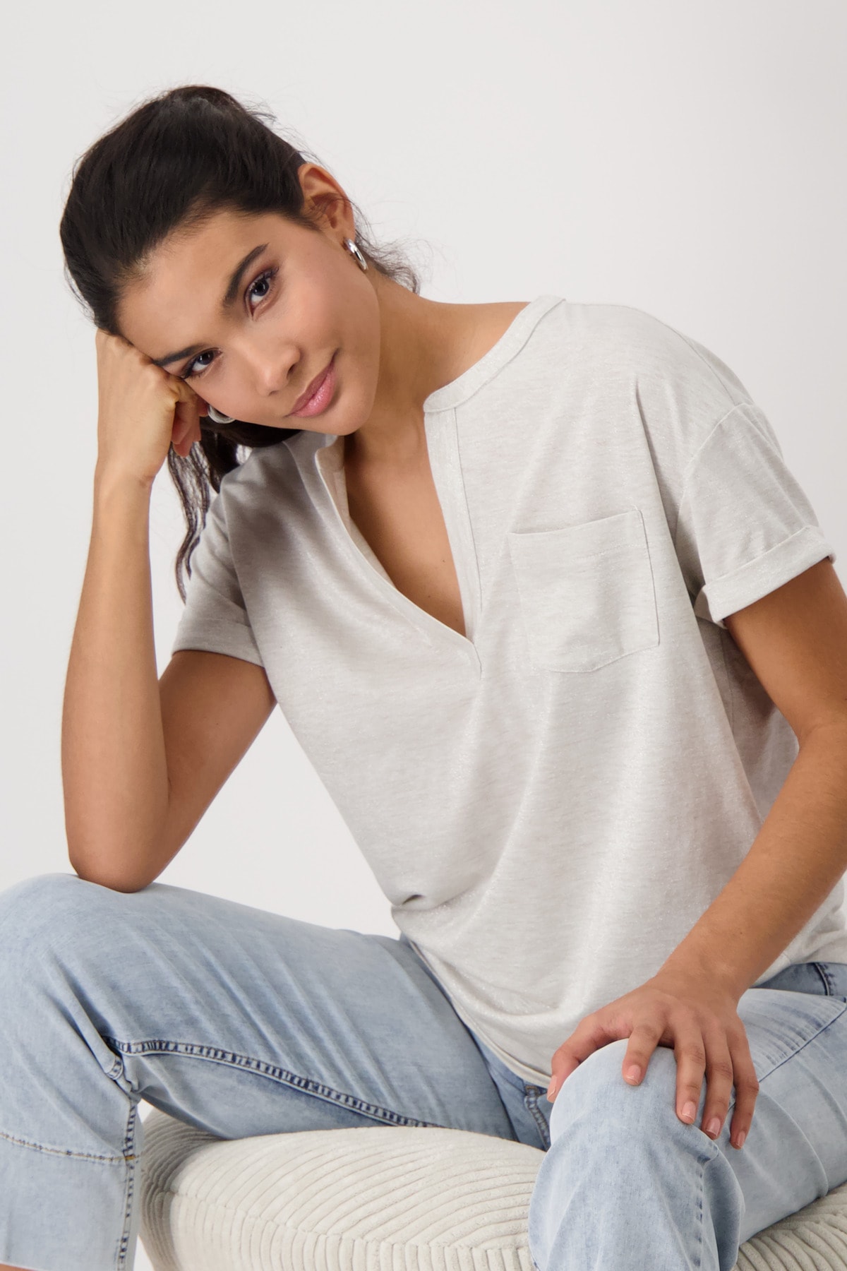 Monari Kurzarmshirt Mit V-Ausschnitt