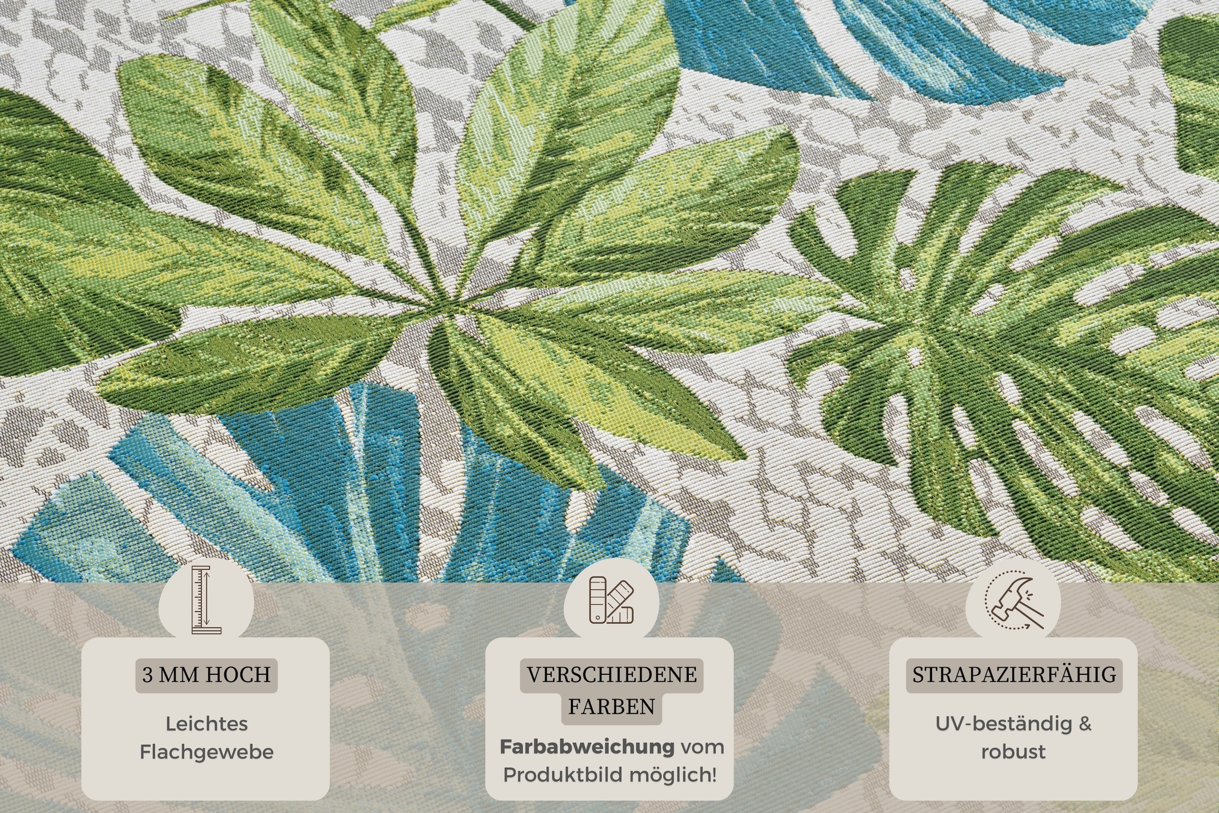 HANSE Home Outdoorteppich »Tropical Leaves«, rechteckig, 3 mm Höhe, In-& Outdoor, Wetterfest, Balkon, Garten, Wohnzimmer, Floral, Palme