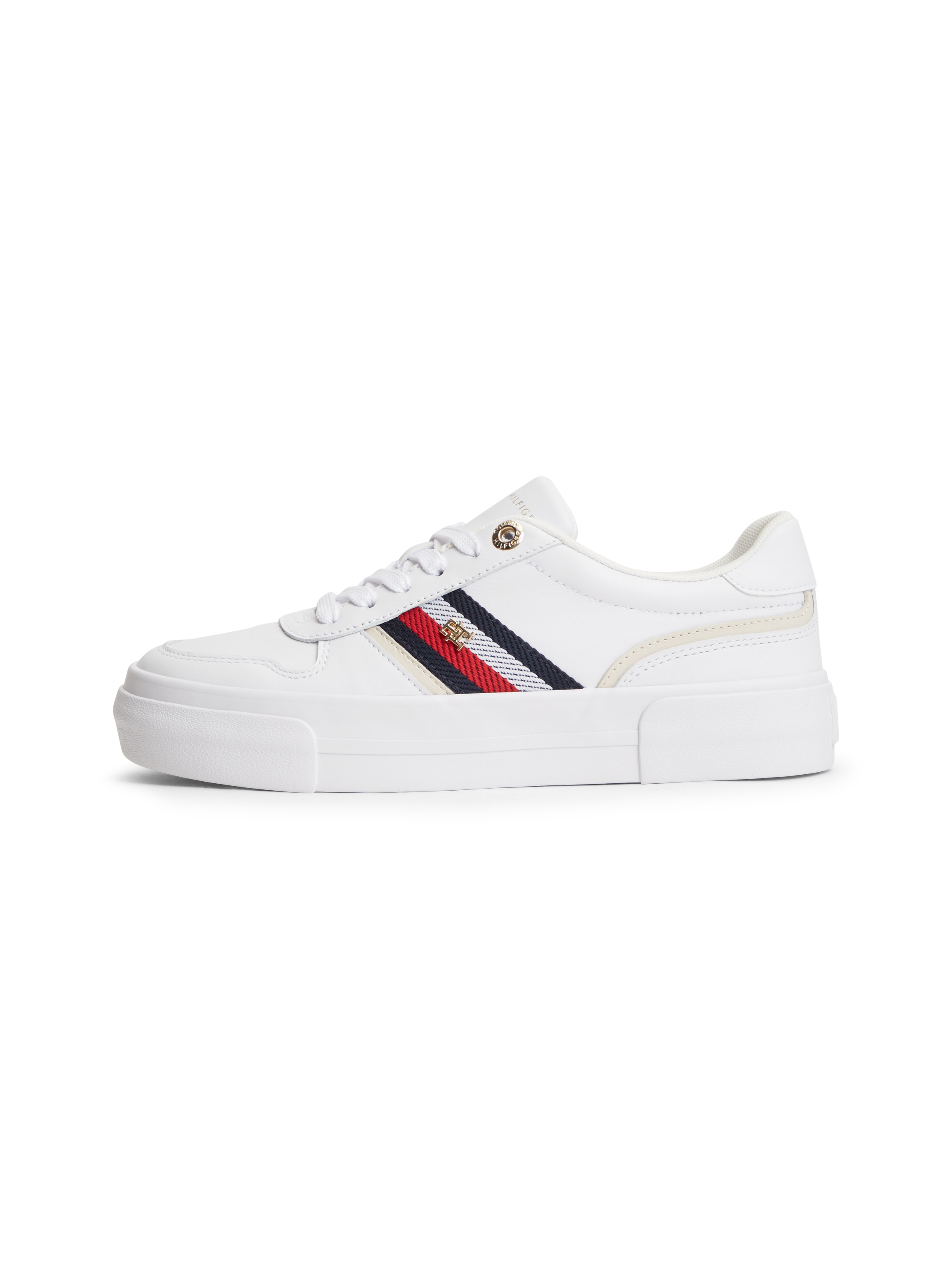 Tommy Hilfiger Plateausneaker »TH PLATFORM VULC LEATHER«  Freizeitschuh, Halbschuh, Schnürer, seitliche Streifen in Tommy Farben