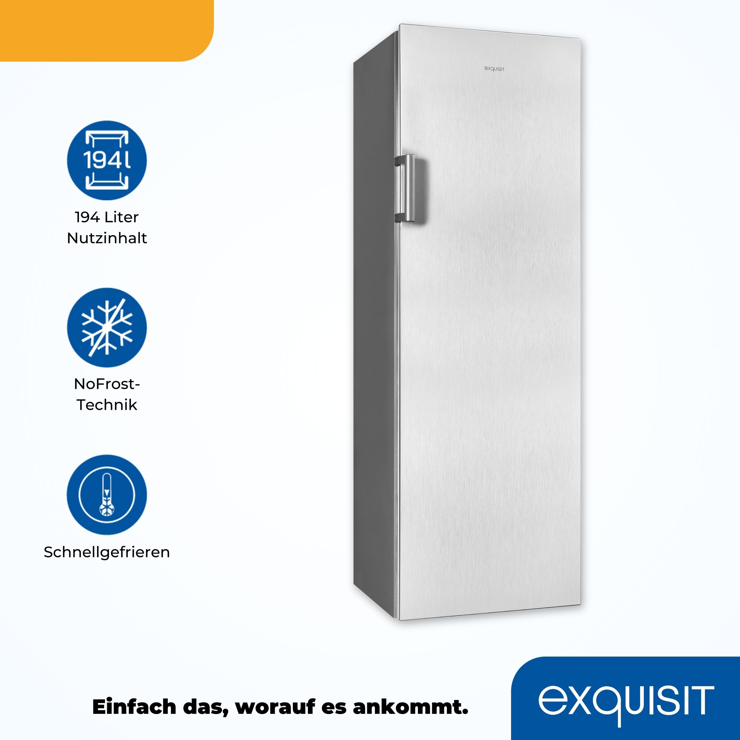 exquisit Gefrierschrank »GS271-NF-H-010E inoxlook«, 169,1 cm hoch, 55,9 cm breit, 194 L Volumen, NoFrost, Schnellgefrieren, 4 Sterne