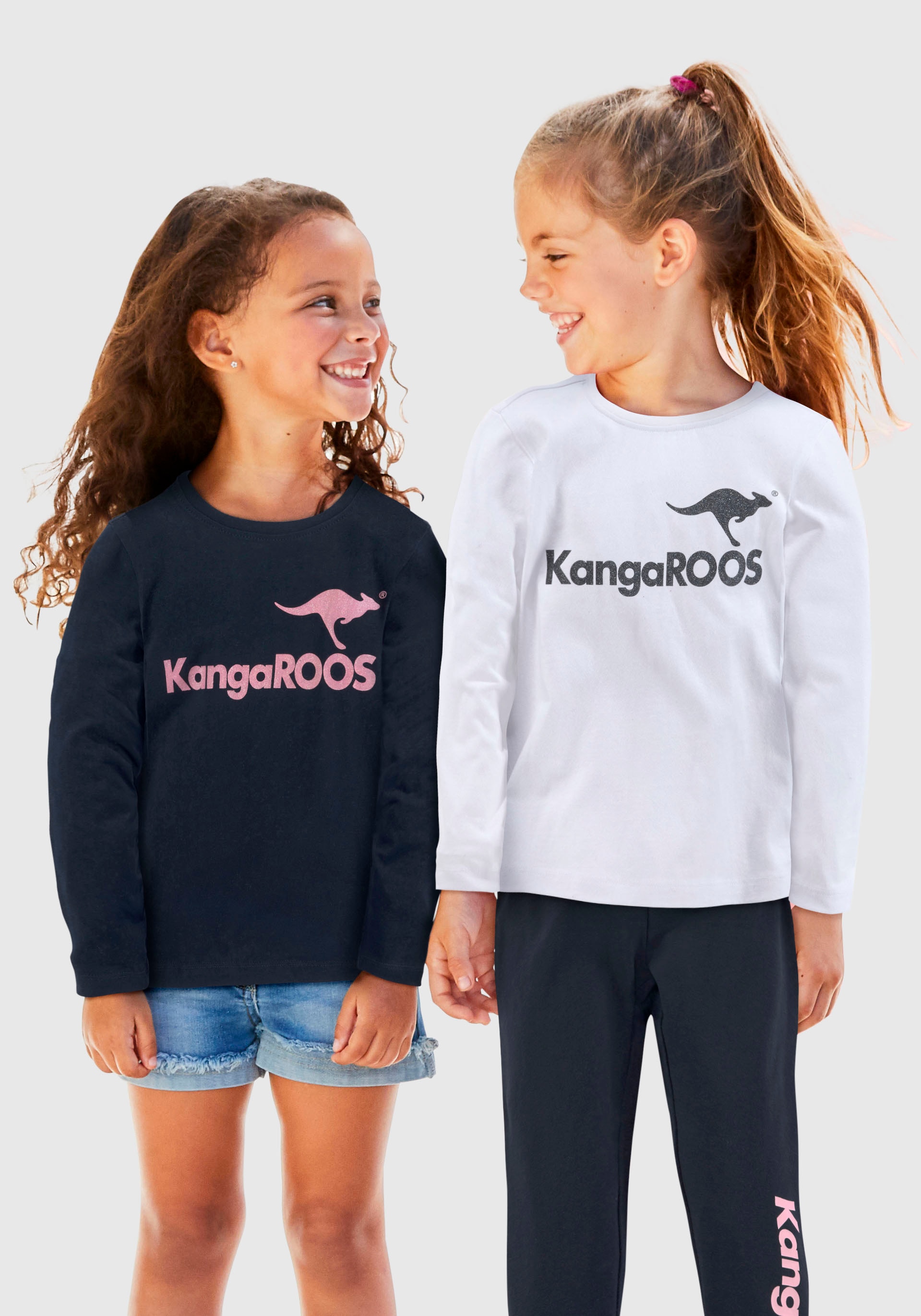 KangaROOS Langarmshirt, (Packung, 2 tlg.), mit Glitzerdruck