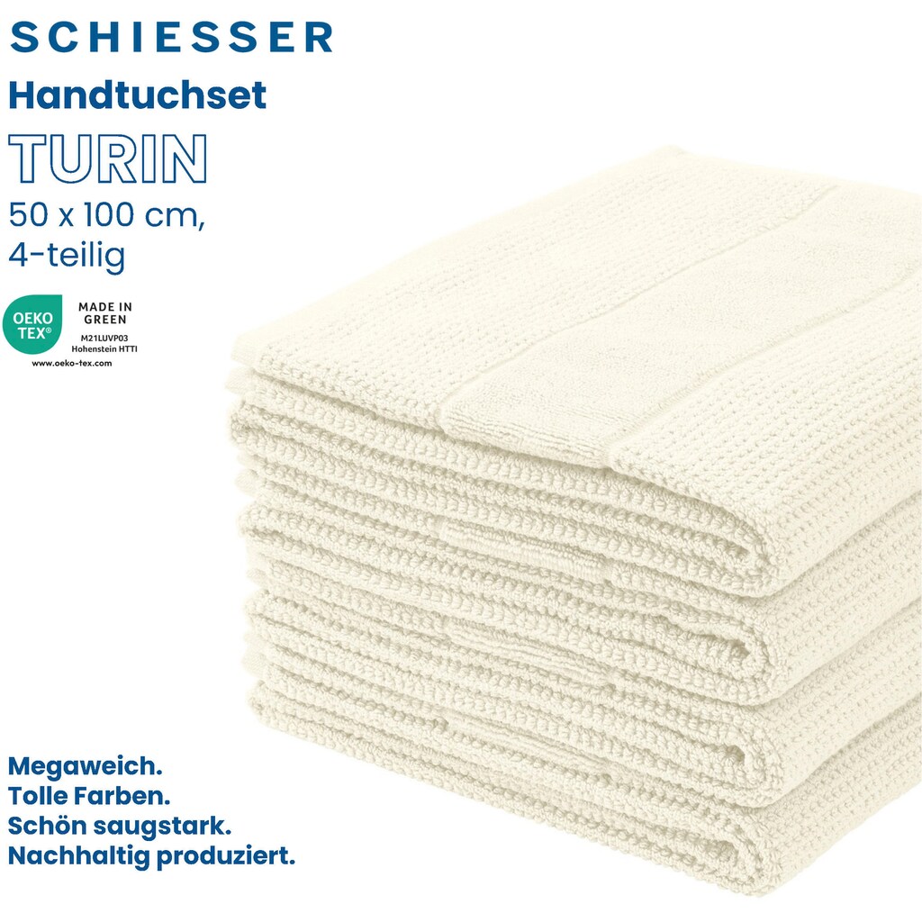 Schiesser Handtücher »Turin im 4er Set aus 100% Baumwolle«, (4 St.), Reiskorn-Optik, Made in Green