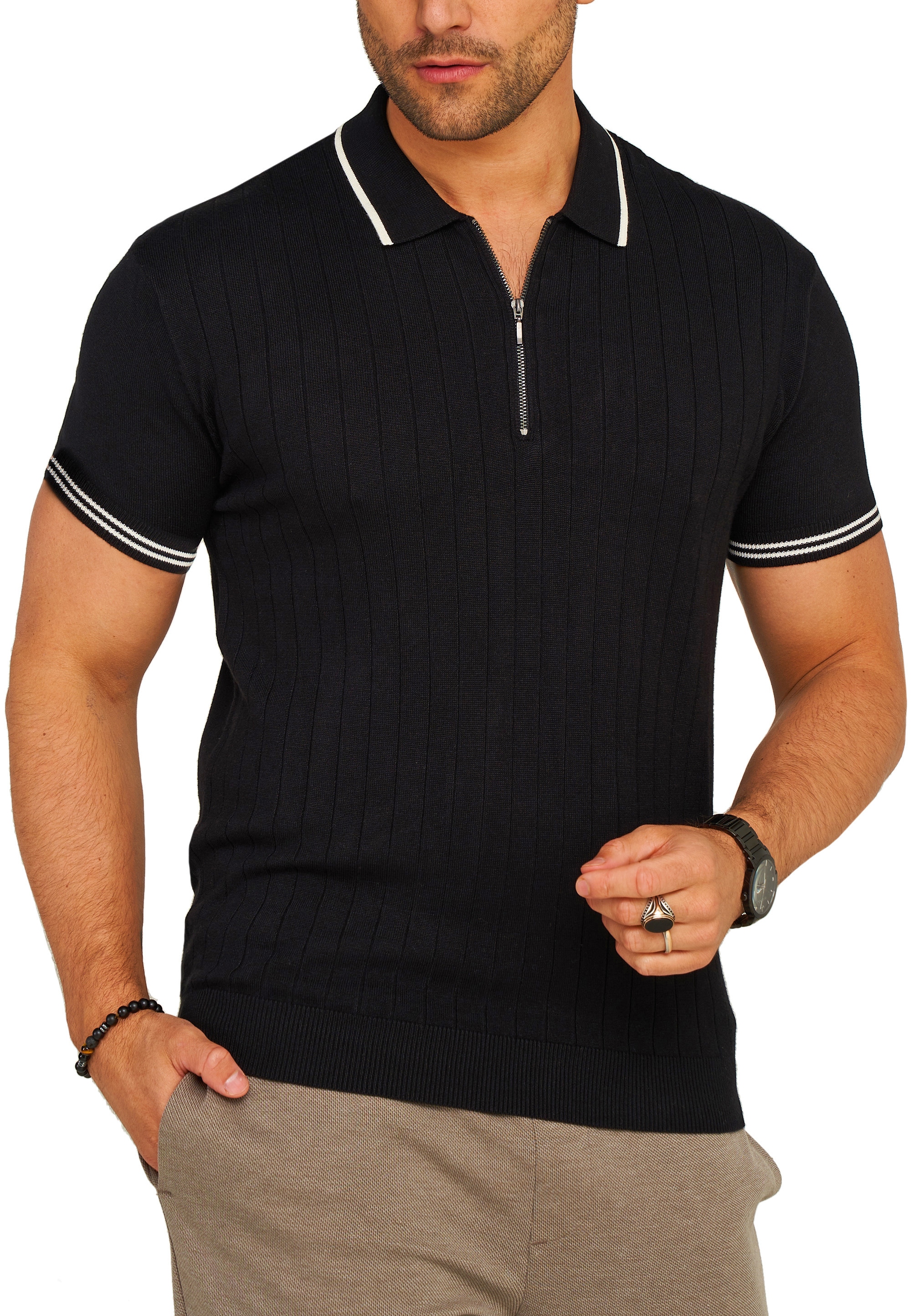 SOULSTAR Poloshirt »Kurzarm Polo T-Shirt für Herren« Herren Basic Kurzarm Knit Polo Hemd Feinstrick Kontrast