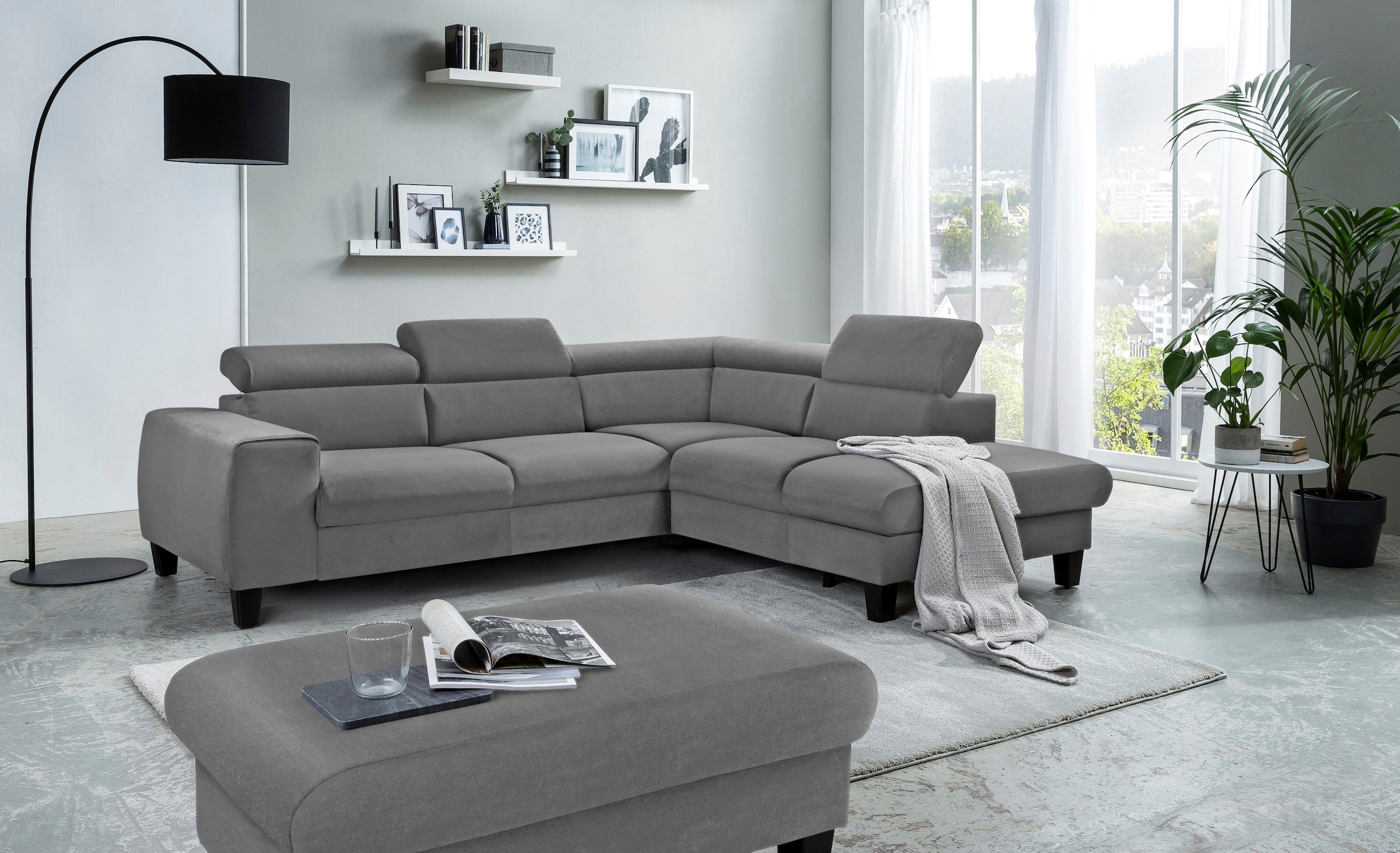 COTTA Polstergarnitur »Morven L-Form«, (Set), Set bestehend aus: Ecksofa mit Kopfteilverstellung & Hocker