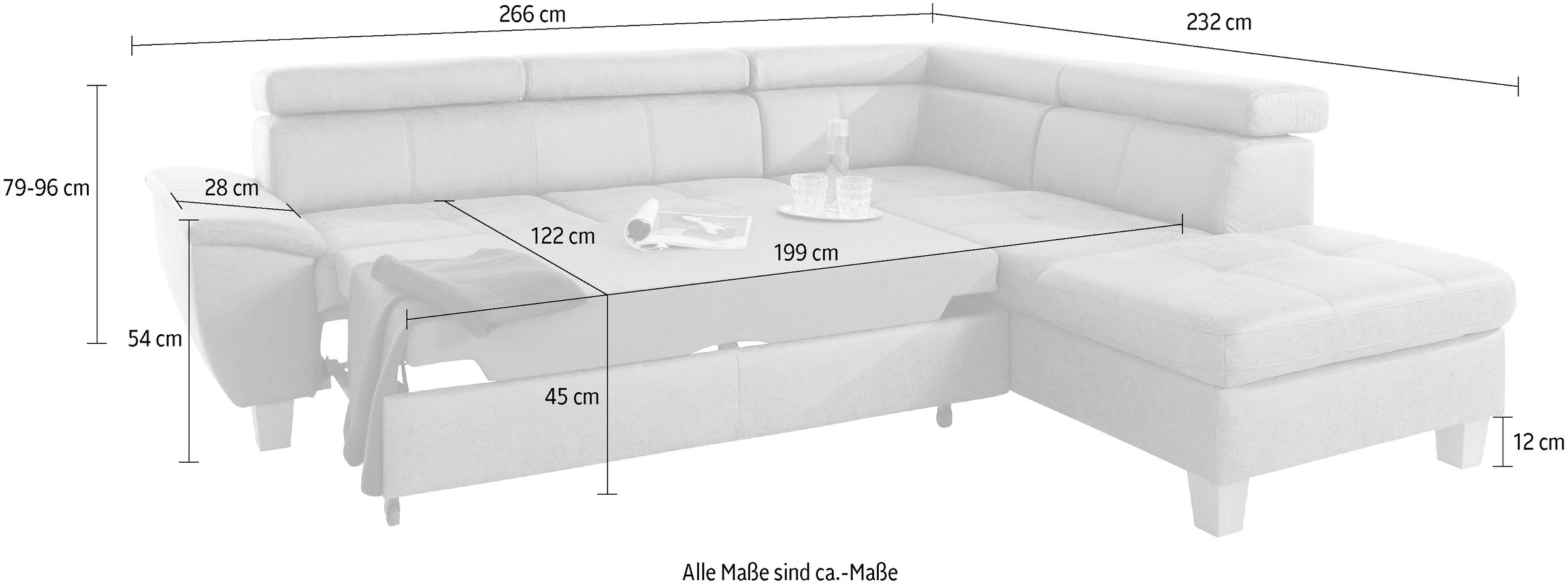 exxpo - sofa fashion Ecksofa »Enya, L-Form«, mit Kopfteilverstellung, wahlweise Bettfunktion u. Bettkasten