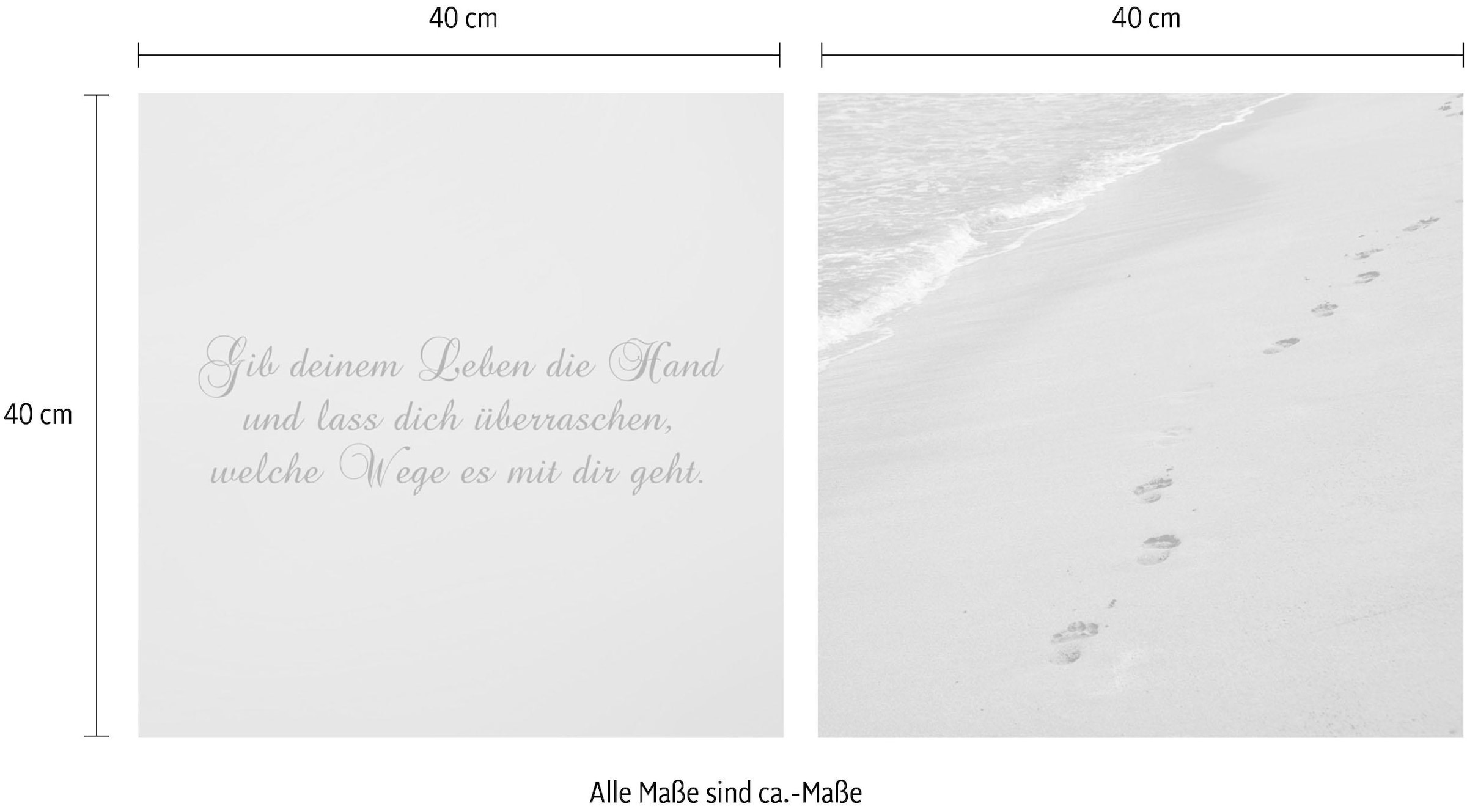 queence Leinwandbild »Wege«, Strand-Strandbilder-Meer-Meer Bilder-Kunst-Modern-Spa-Spa Bilder-Sprüche-Sprüche & Texte-Schriftzug-Schriftzüge, (Set), Premium-Leinwandstoff, Handarbeit aus Deutschland, Spruch, 2er Set