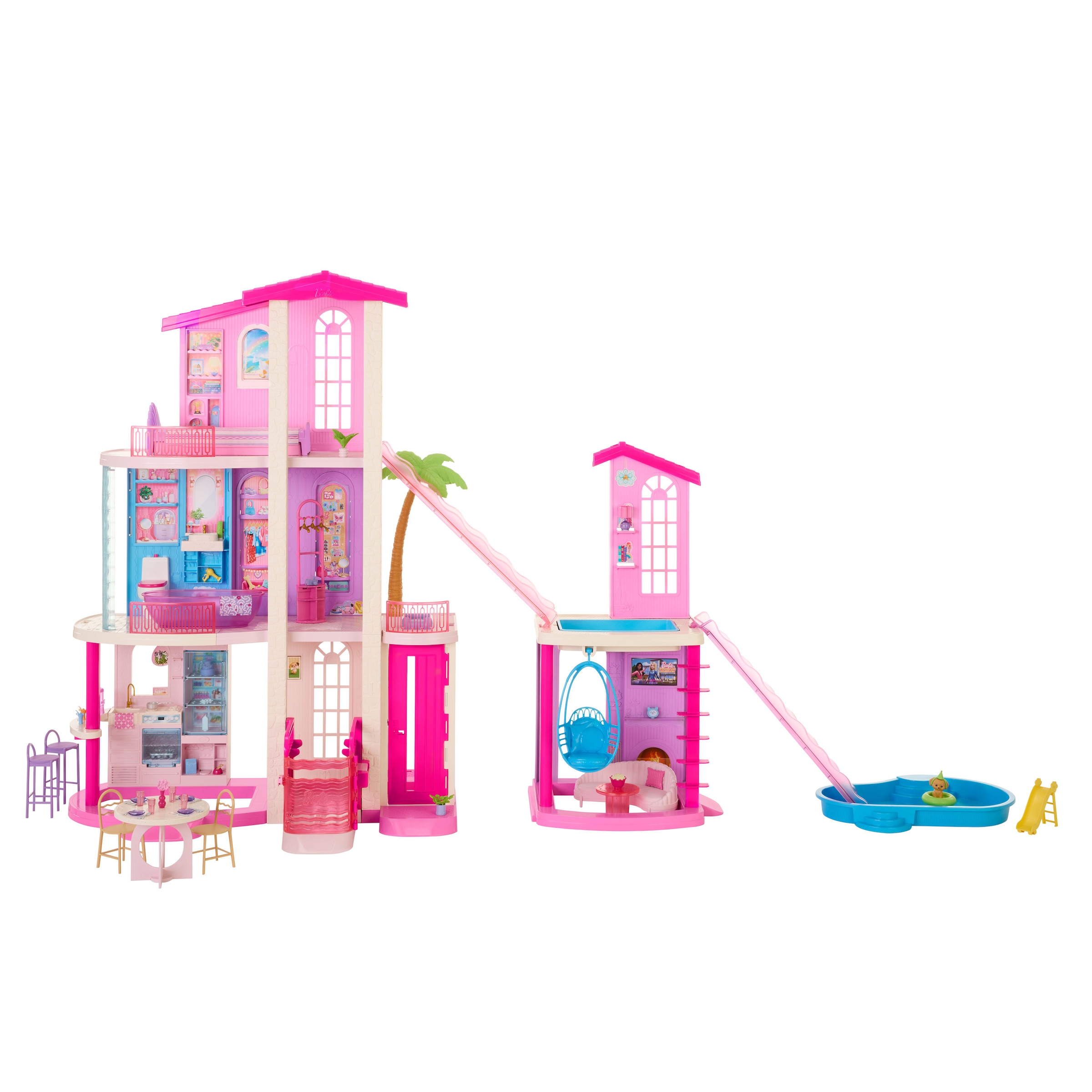 Barbie Puppenhaus »Barbie Traumvilla (2026)« mit Licht , Sound, 2 Pools, 2 Rutschen, 2 Häuser, Aufzug, 3 Etagen