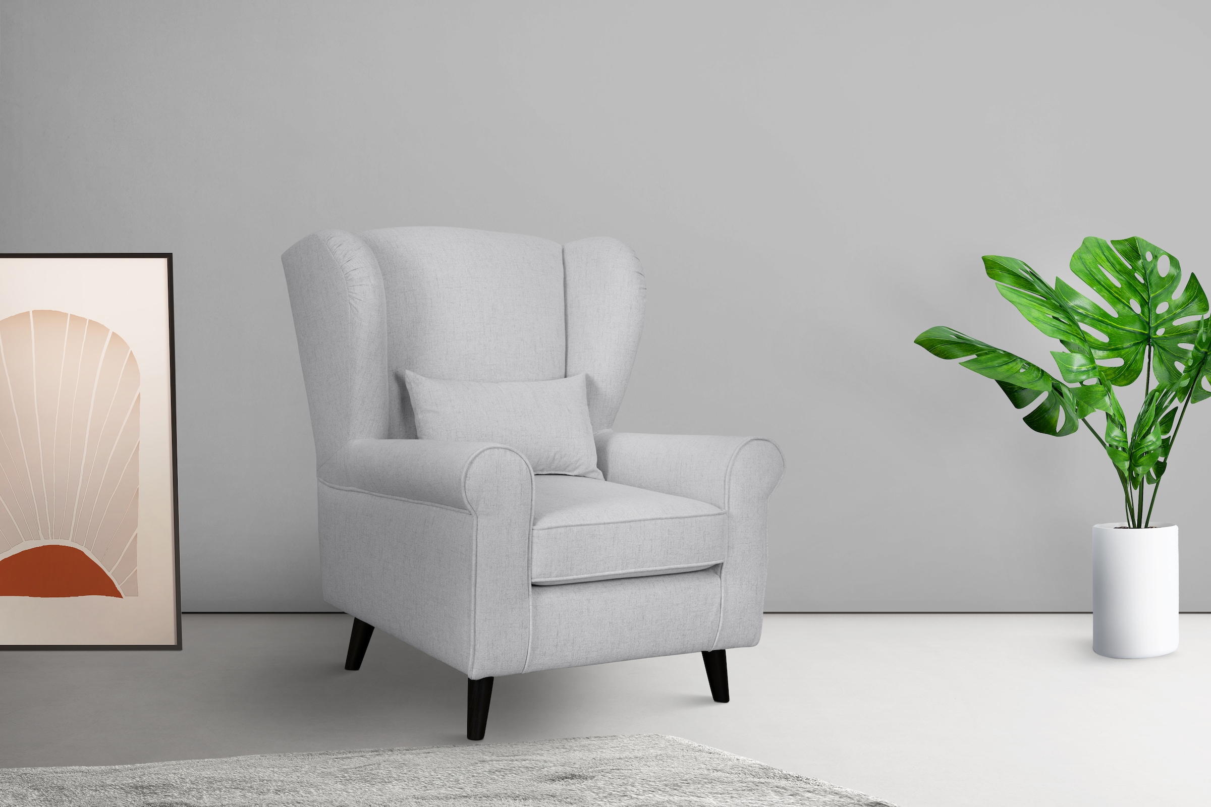 Home affaire Sessel »Ohrensessel CHISTELLE, wahlweise mit Polsterhocker« mit Wellenunterfederung, Maße: B/T/H: 81/87/99 cm