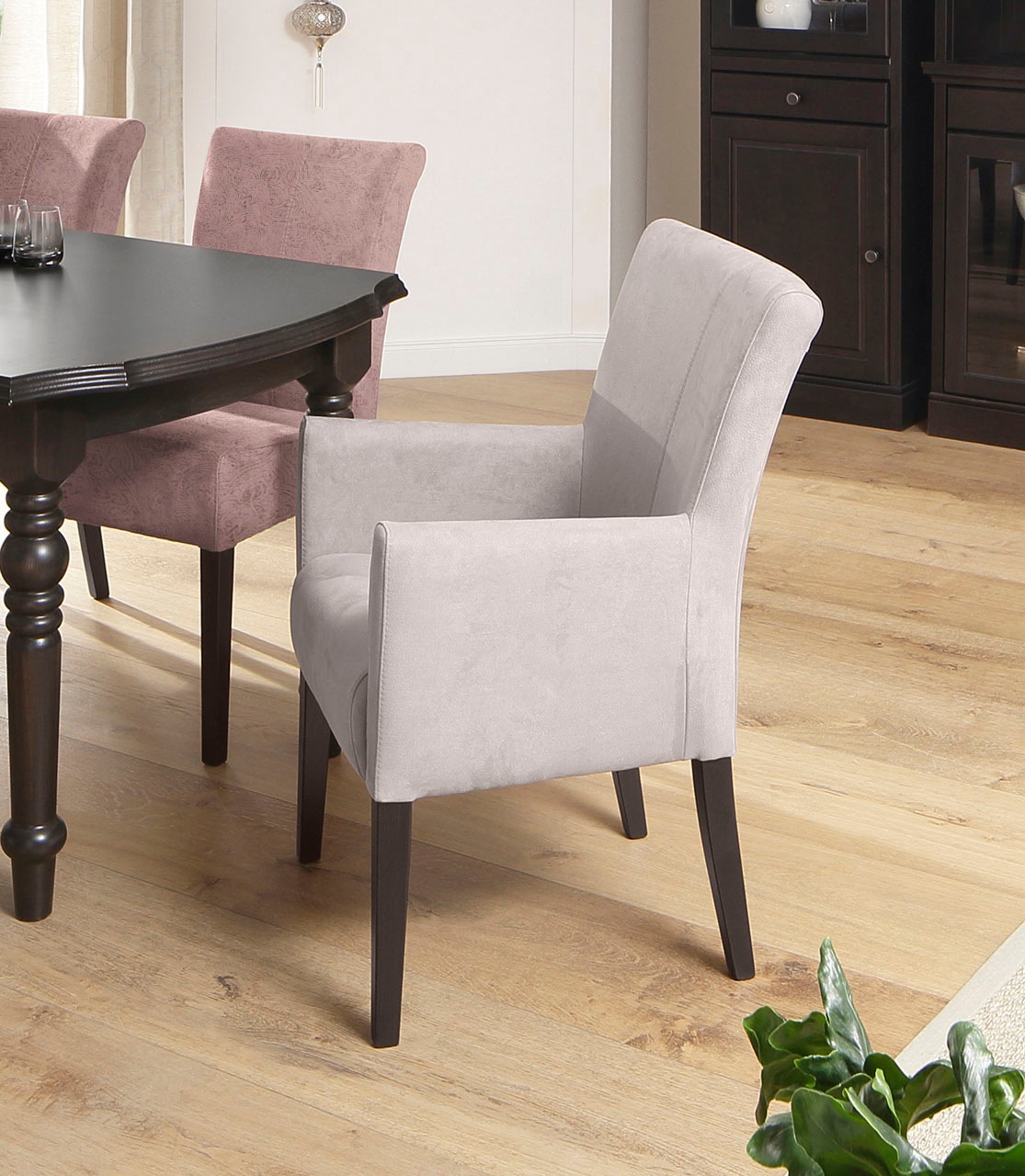 Home affaire Esszimmerstuhl »Queen«, (Set), 2 St., Luxus-Microfaser mit Druck, Beine aus massiver Buche, wengefarben lackiert, Polsterstuhl