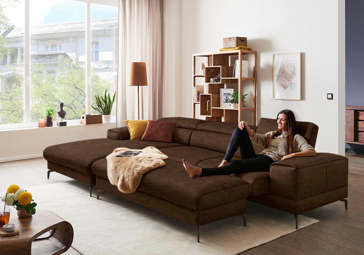 W.SCHILLIG Ecksofa »piedroo, Designsofa mit tollem Sitzkomfort, bequem und elegant, L-Form«, Kopfteilverstellung, wahlweise mit Sitztiefenverstellung, Breite 343cm