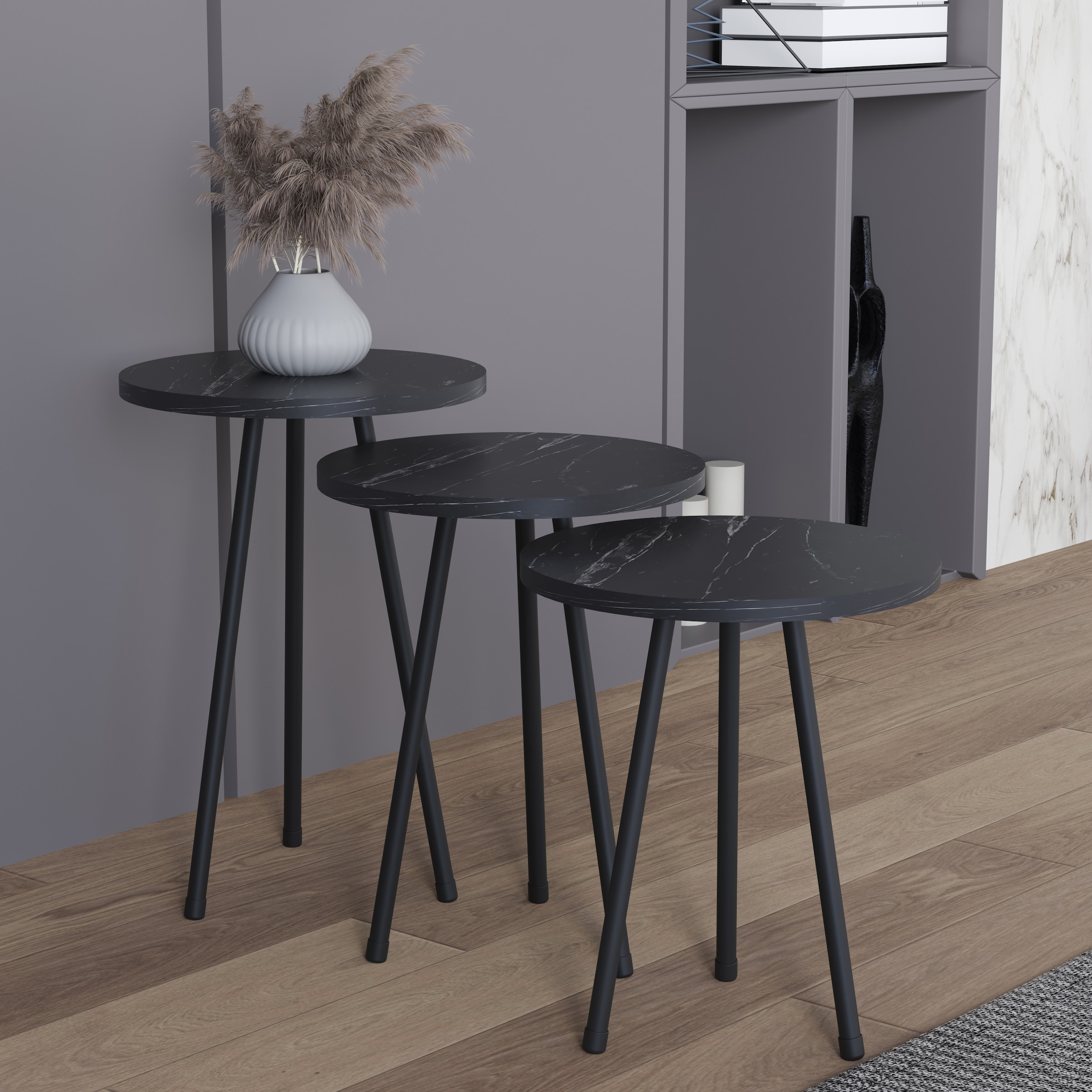 VCM Beistelltisch »3 tlg. Holz Beistelltisch Couchtisch Mamor Mirola«