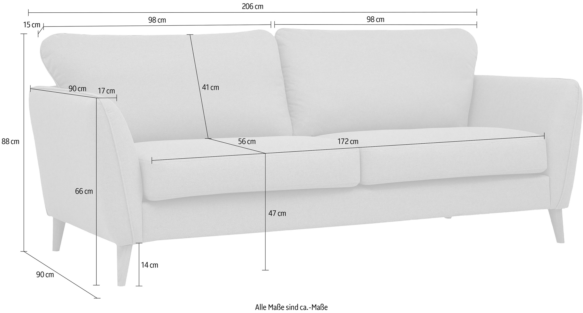 Home affaire 3-Sitzer »MARSEILLE 3er Sofa 206 cm, Cord, Flachgewebe, Struktur, Webstoff«, Massivholzbeine Eiche, Landhausstil, Wellenunterfederung