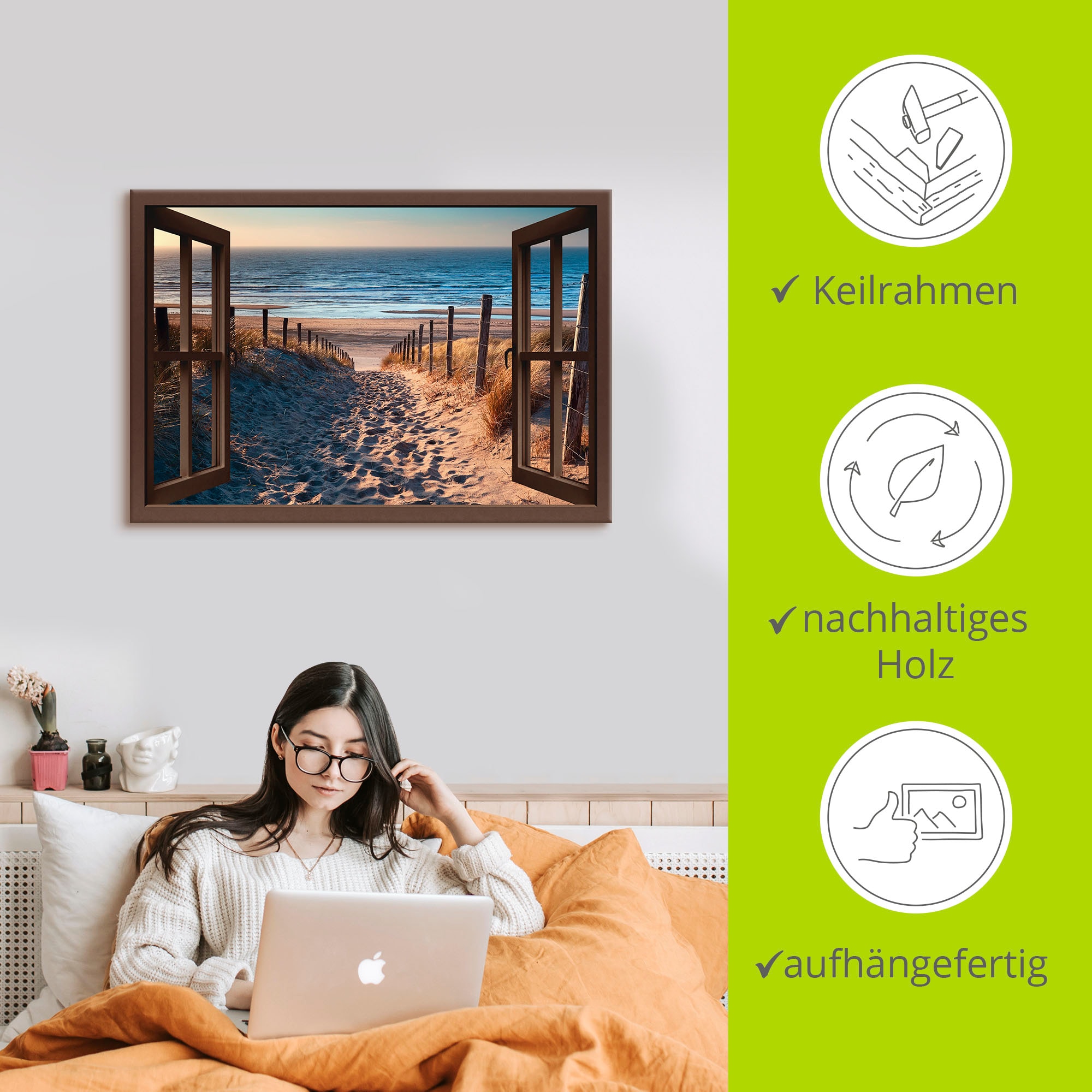 Artland Leinwandbild »Fensterblick  Weg zum Nordseestrand« Strand 1 Stk. tlg. als Leinwandbild in verschied. Größen