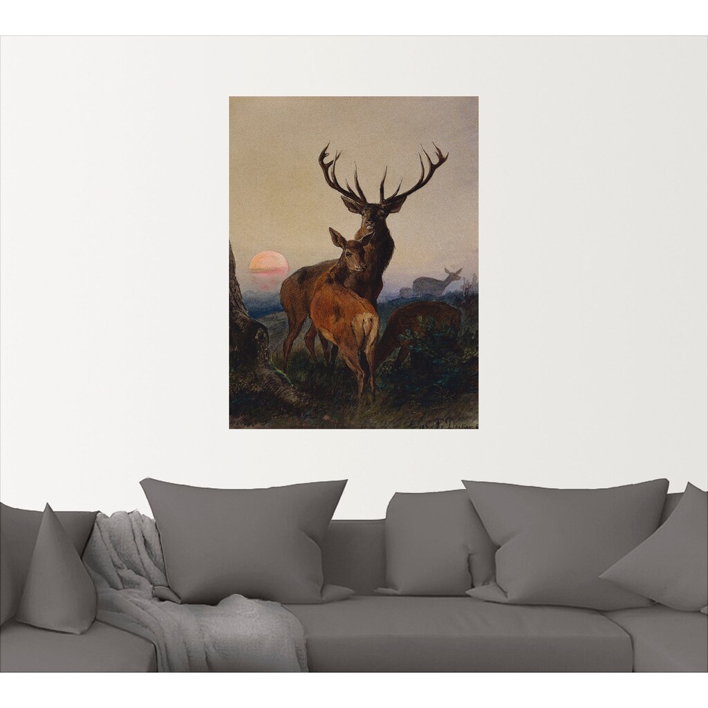 Artland Wandbild »Hirsch und ein Reh bei Sonnenuntergang«, Wildtiere, (1 St.)