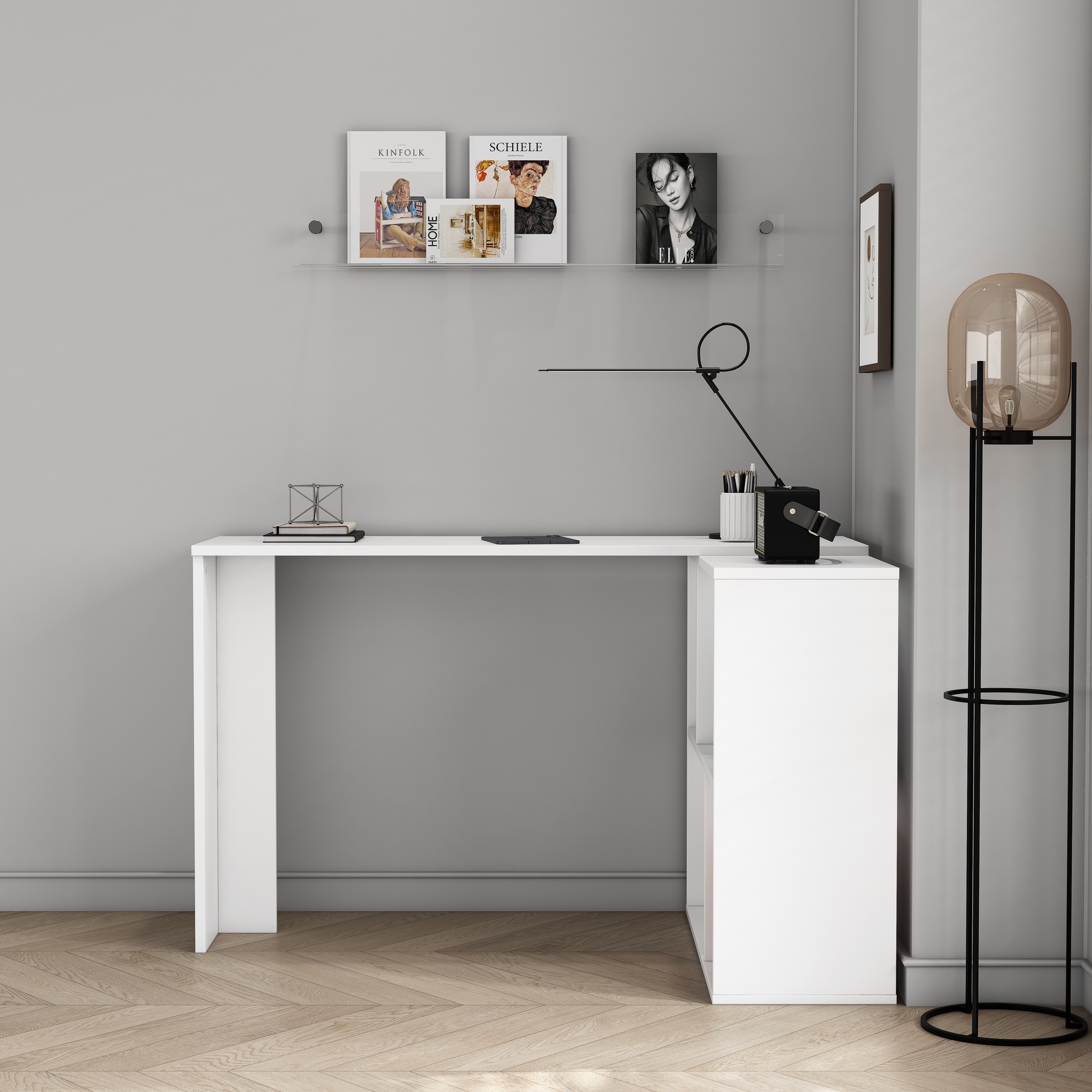 OTTO home Eckschreibtisch »Jaaron« mit vier offenen Fächern, modernes und elegantes Design