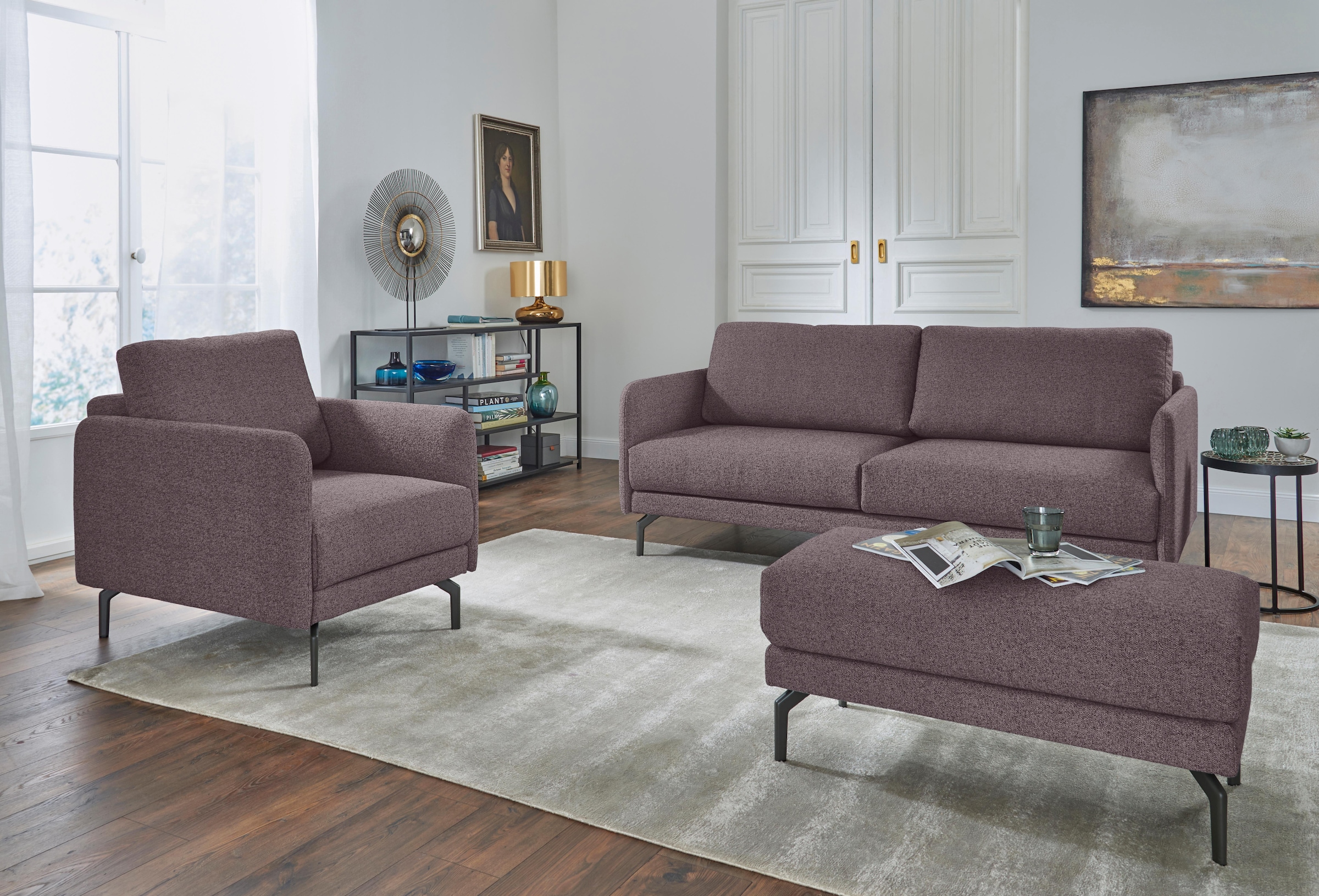 Creation BY ROLF BENZ 3-Sitzer »CR.450, Designsofa, edles Sofa, Loungesofa, Ledersofa, klares Design«, Armlehne sehr schmal, Breite 190 cm, Alugussfuß Umbragrau