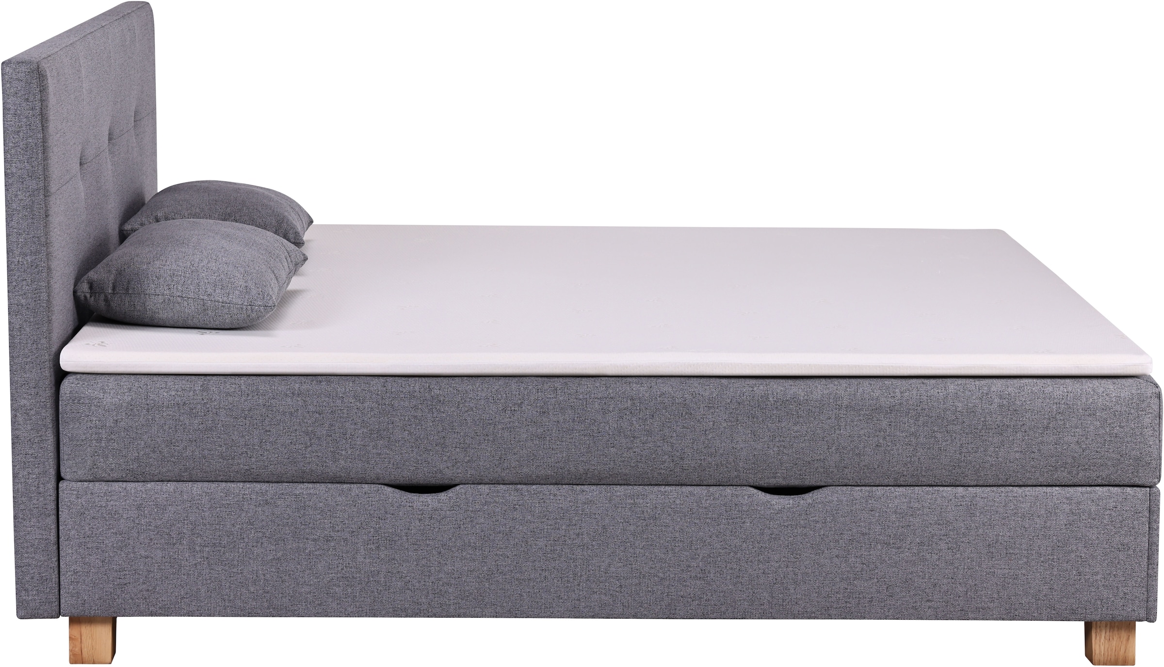 Home affaire Boxbett »Oyré inkl. Bettkasten, Topper und 2 gratis Kissen, 180x200 cm« mit Holzfüße in eichefarben