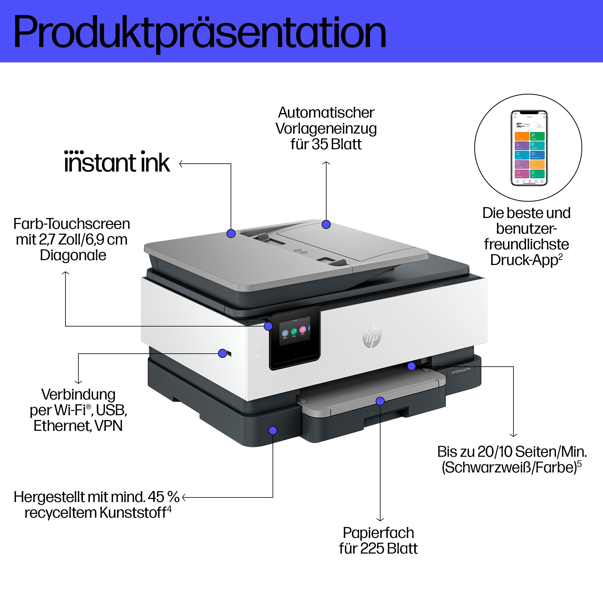 HP Multifunktionsdrucker »OfficeJet Pro 8122e« 3 Monate gratis* drucken mit Instant Ink